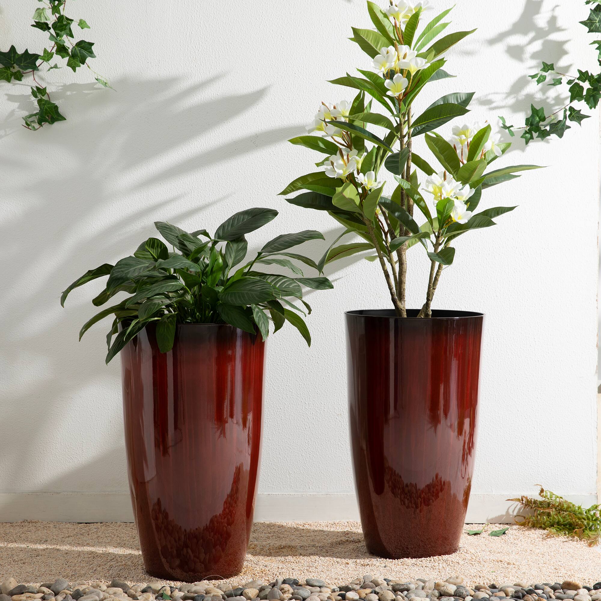 Glitzhome® Oversized Gradient Faux Ceramic Tall Plastic Planters, 2ct.
