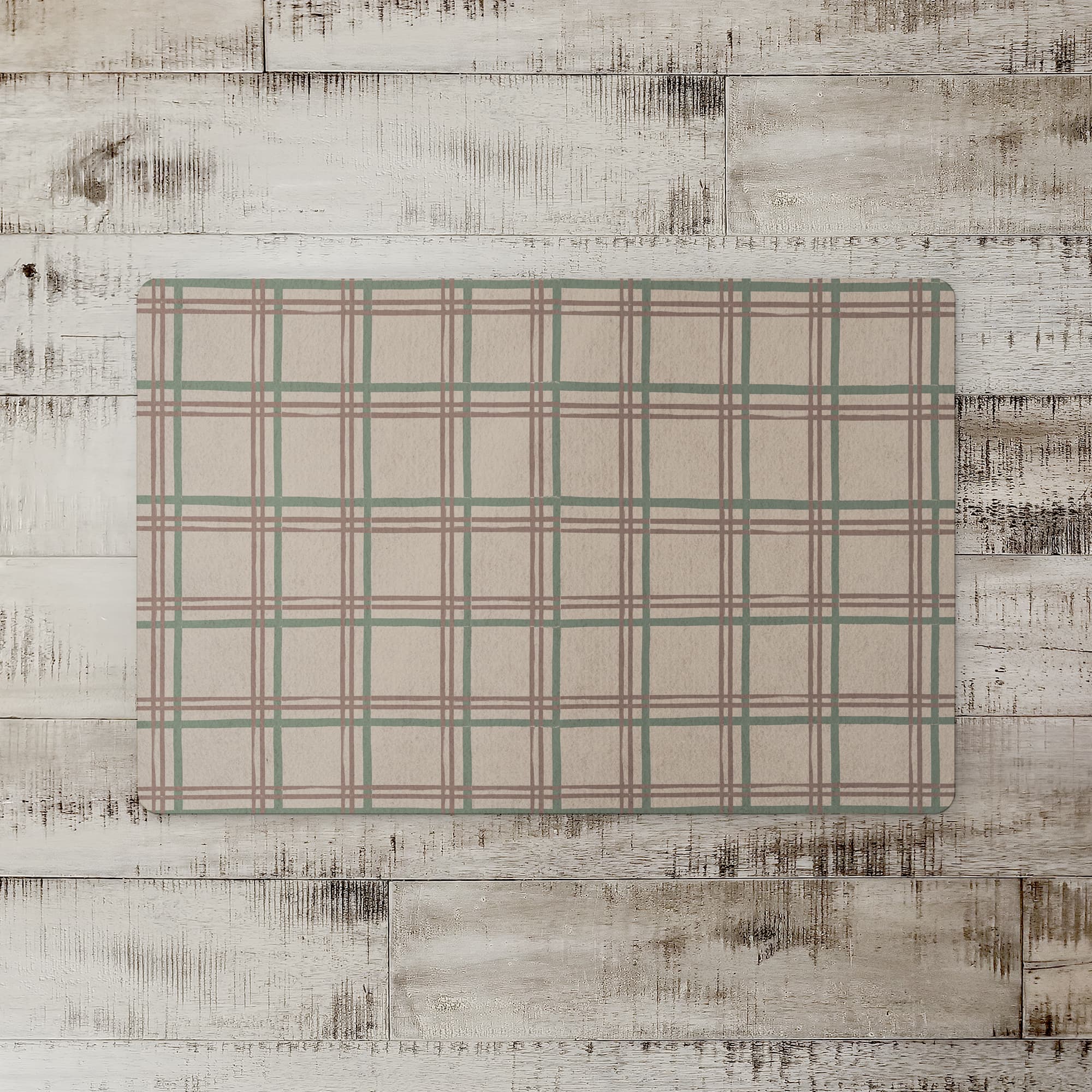 Holiday Plaid on Brown Floor Mat