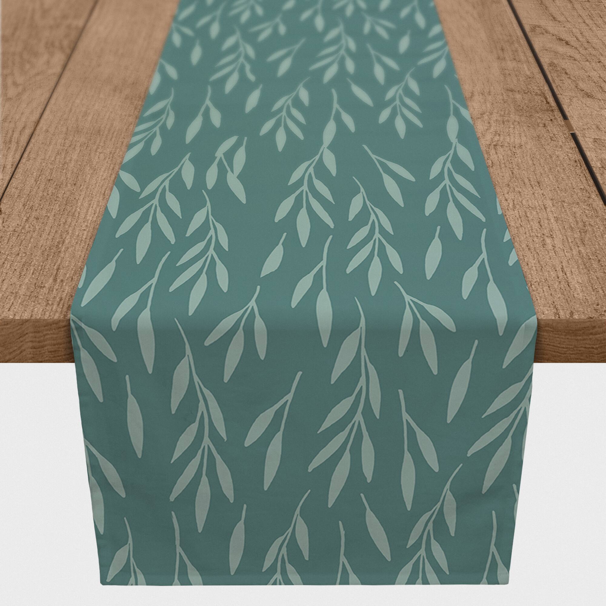 Teal Leaves Outdoor Table Runner