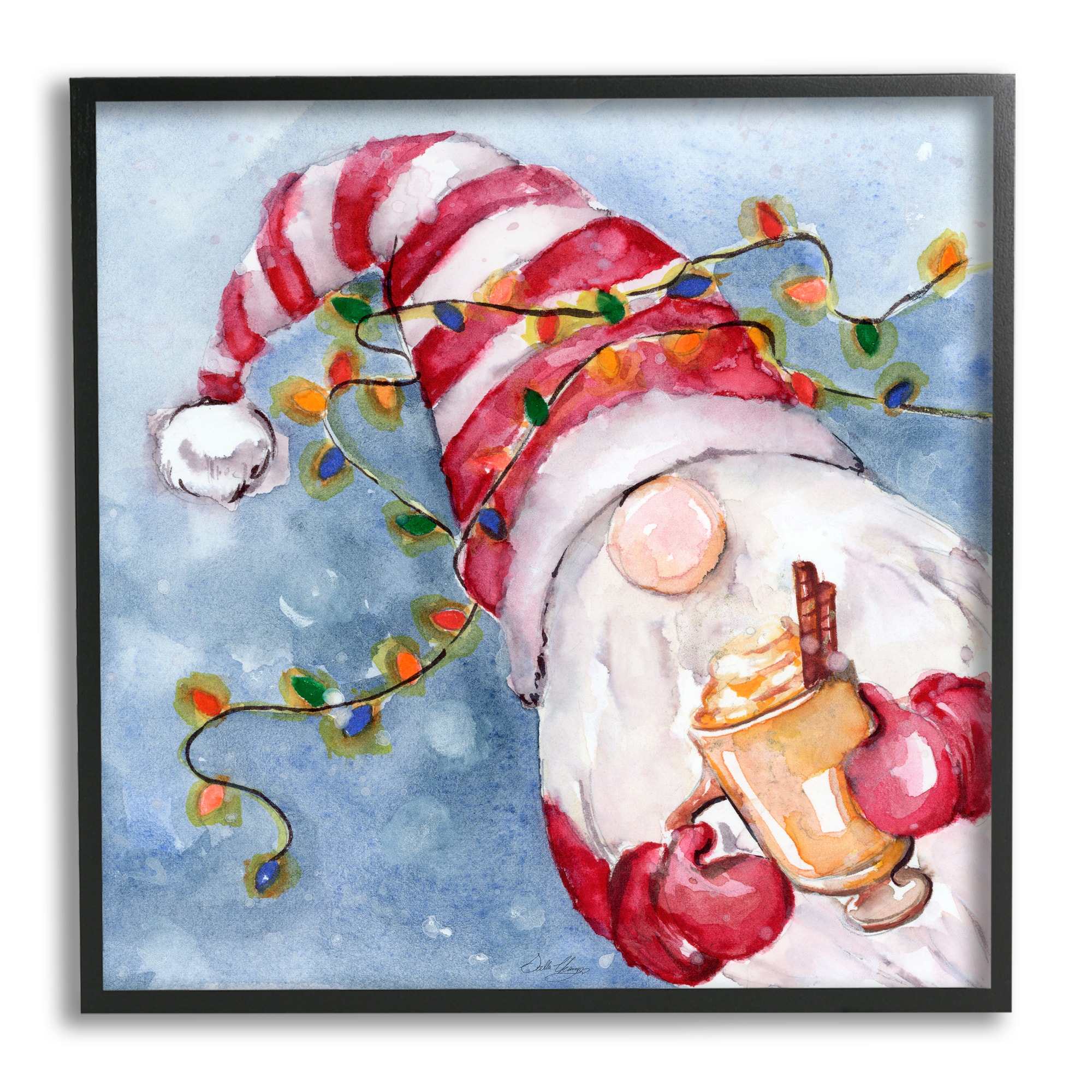 Stupell Industries Santa Gnome Holiday Lights Framed Giclee Art