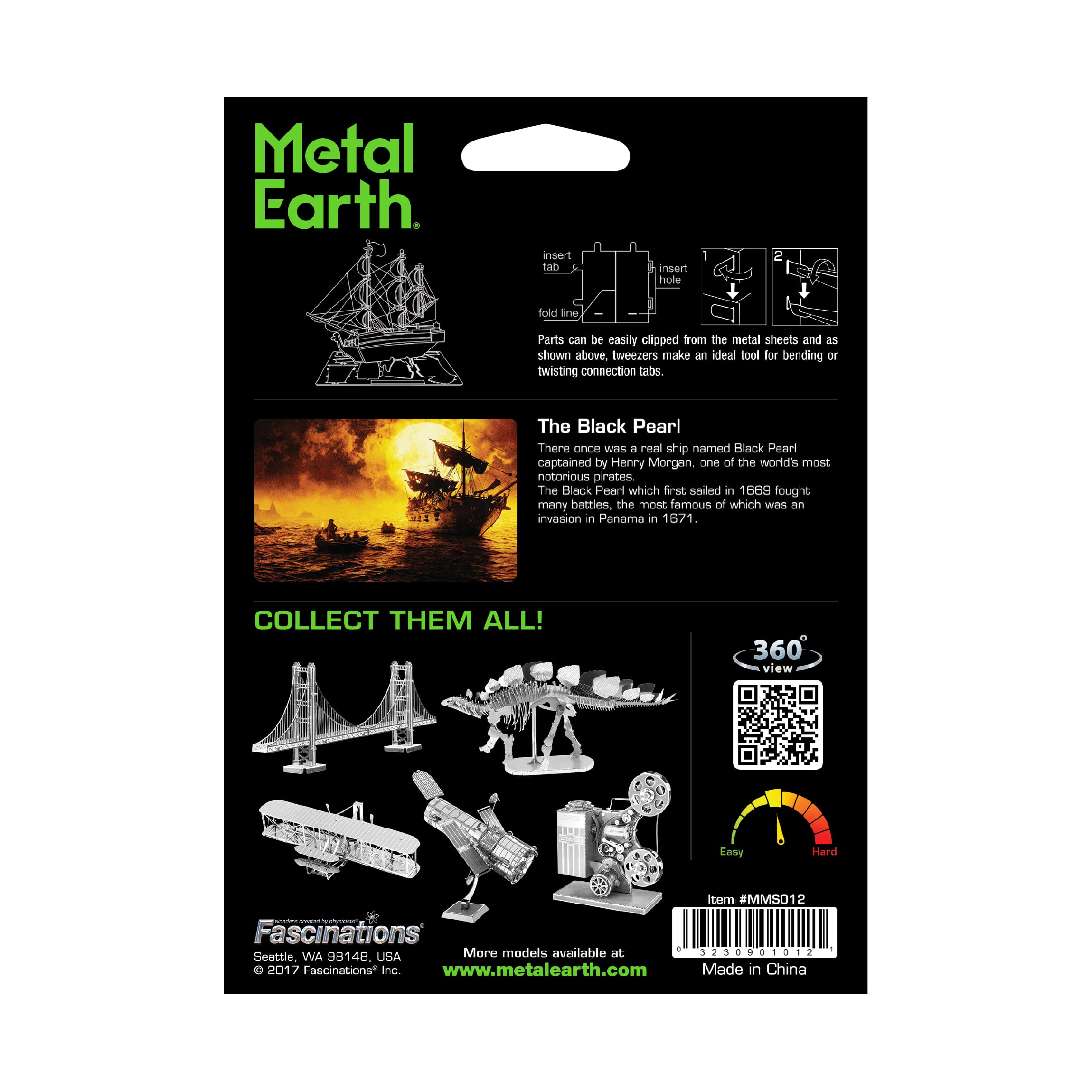 Fascinations Metal Earth 3D Laser Cut Steel Puzzle Model Kit Black Pearl Silver 
