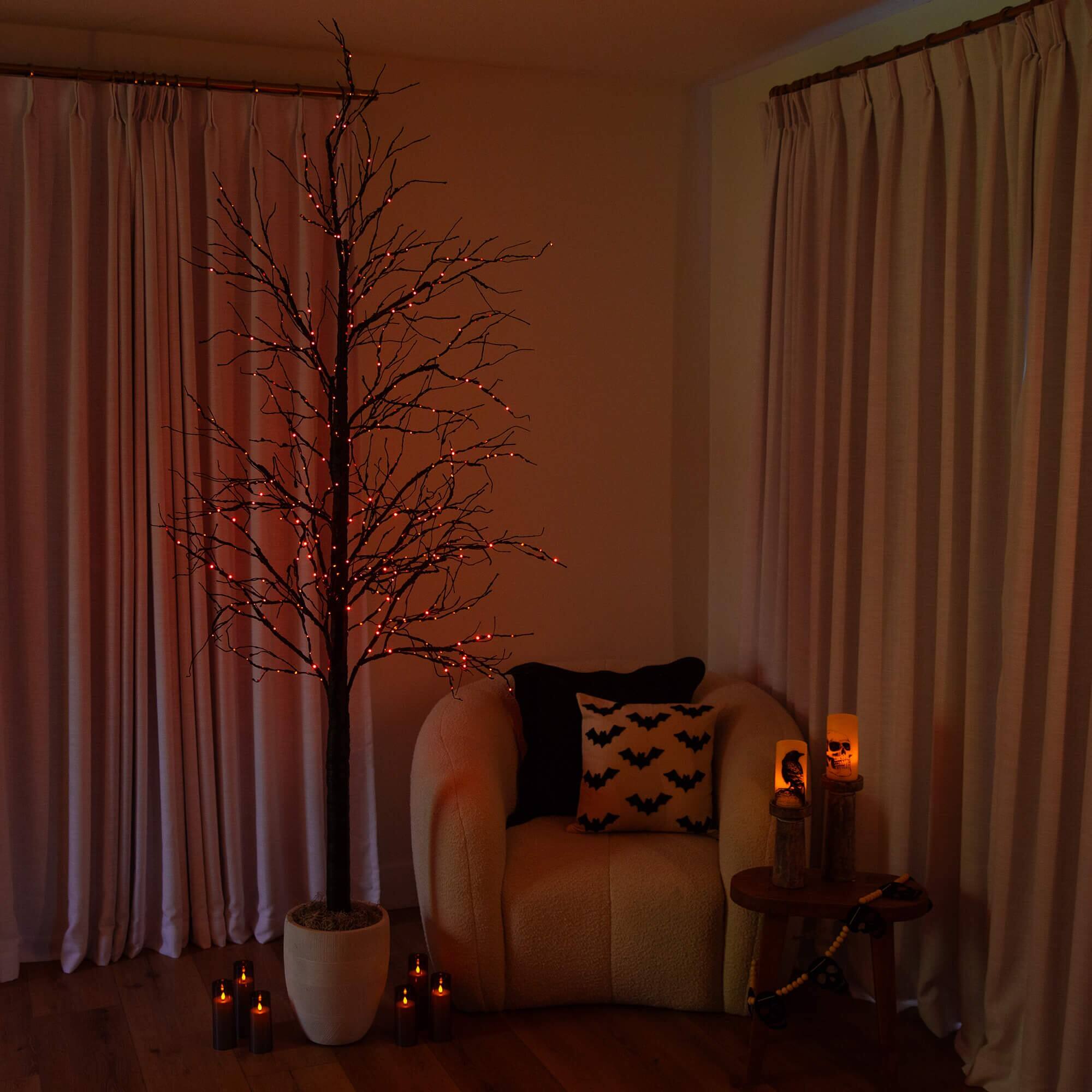 8ft. Pre-Lit Halloween Black Twig Artificial Tree with 510 Orange &#x26; Purple LED Lights