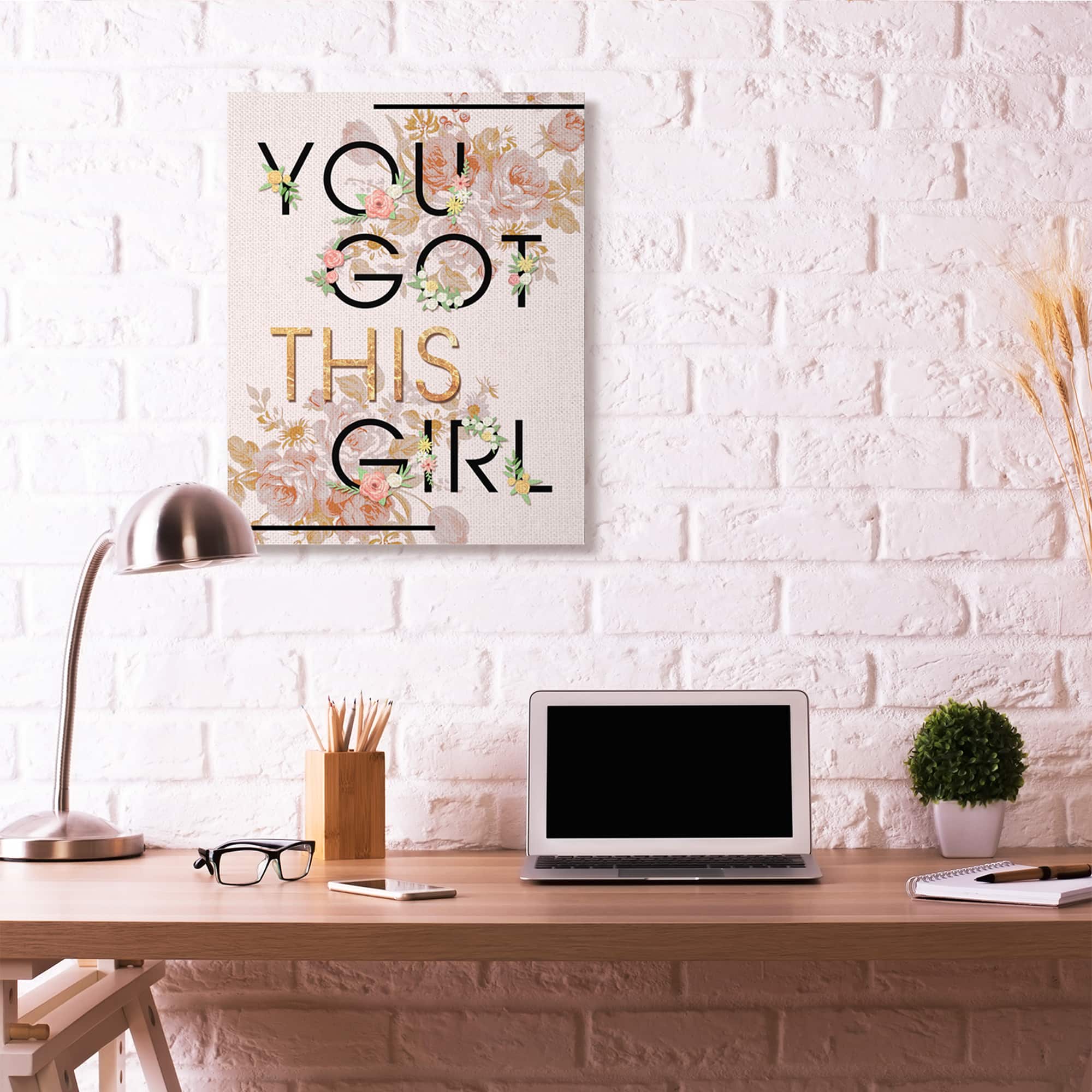 Stupell Industries You Got This Girl Pink & Gold Floral Canvas Wall Art