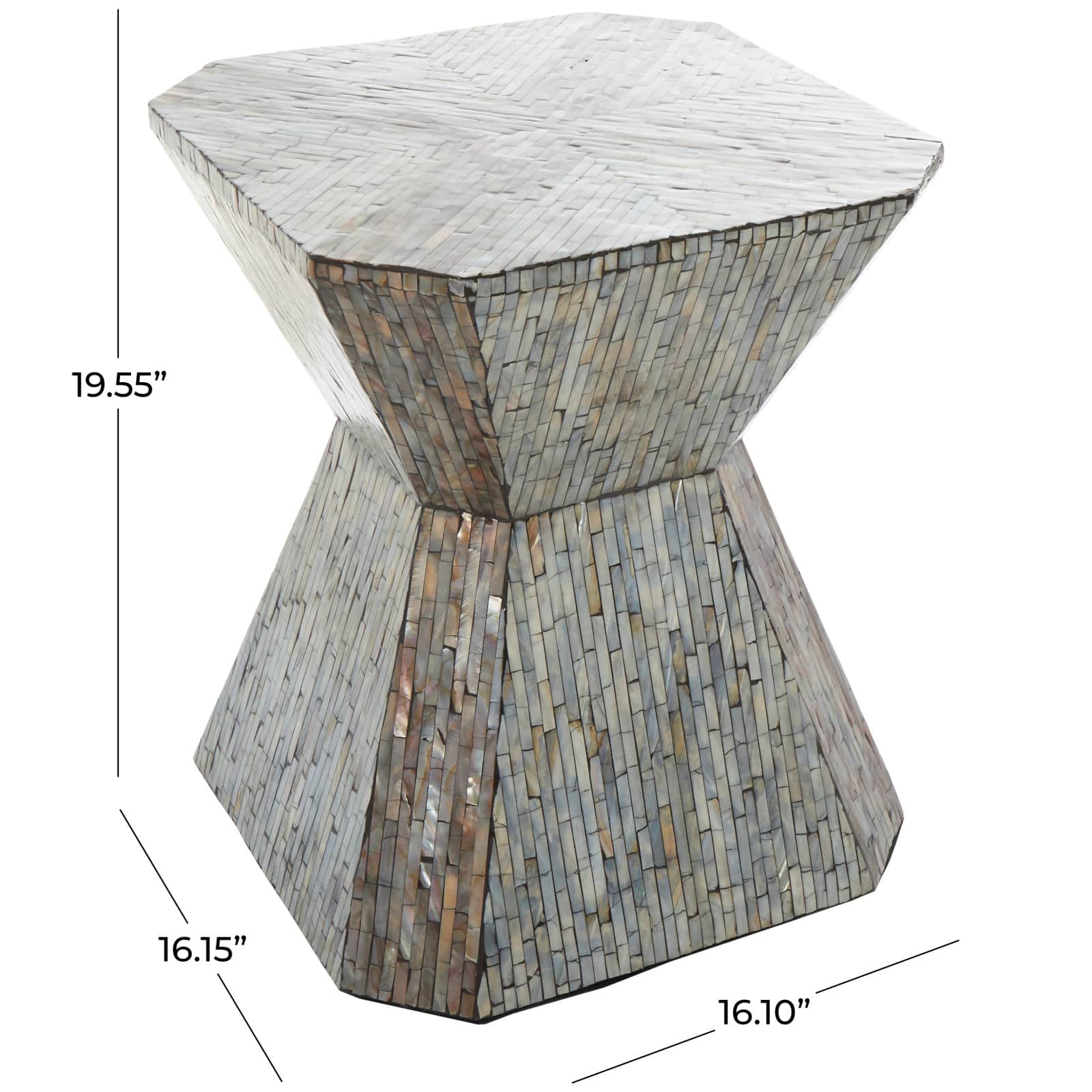 20&#x22; Gray Mother of Pearl Hourglass Accent Table