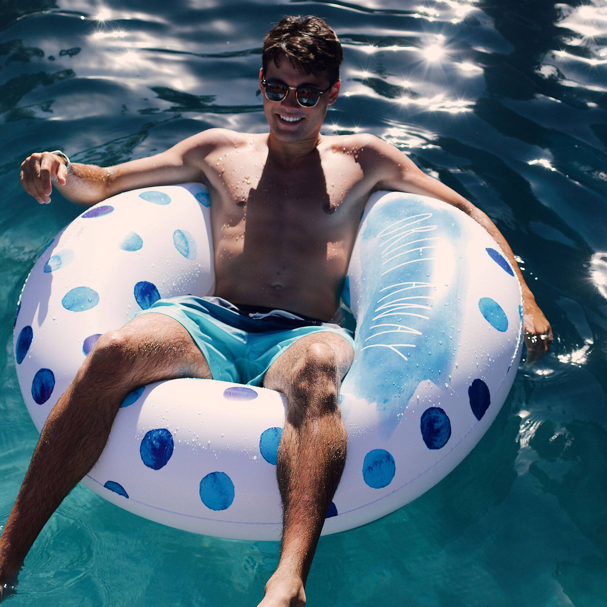 Rae Dunn 4ft. Drift Away Indigo Polka Dot Pattern Ring Float