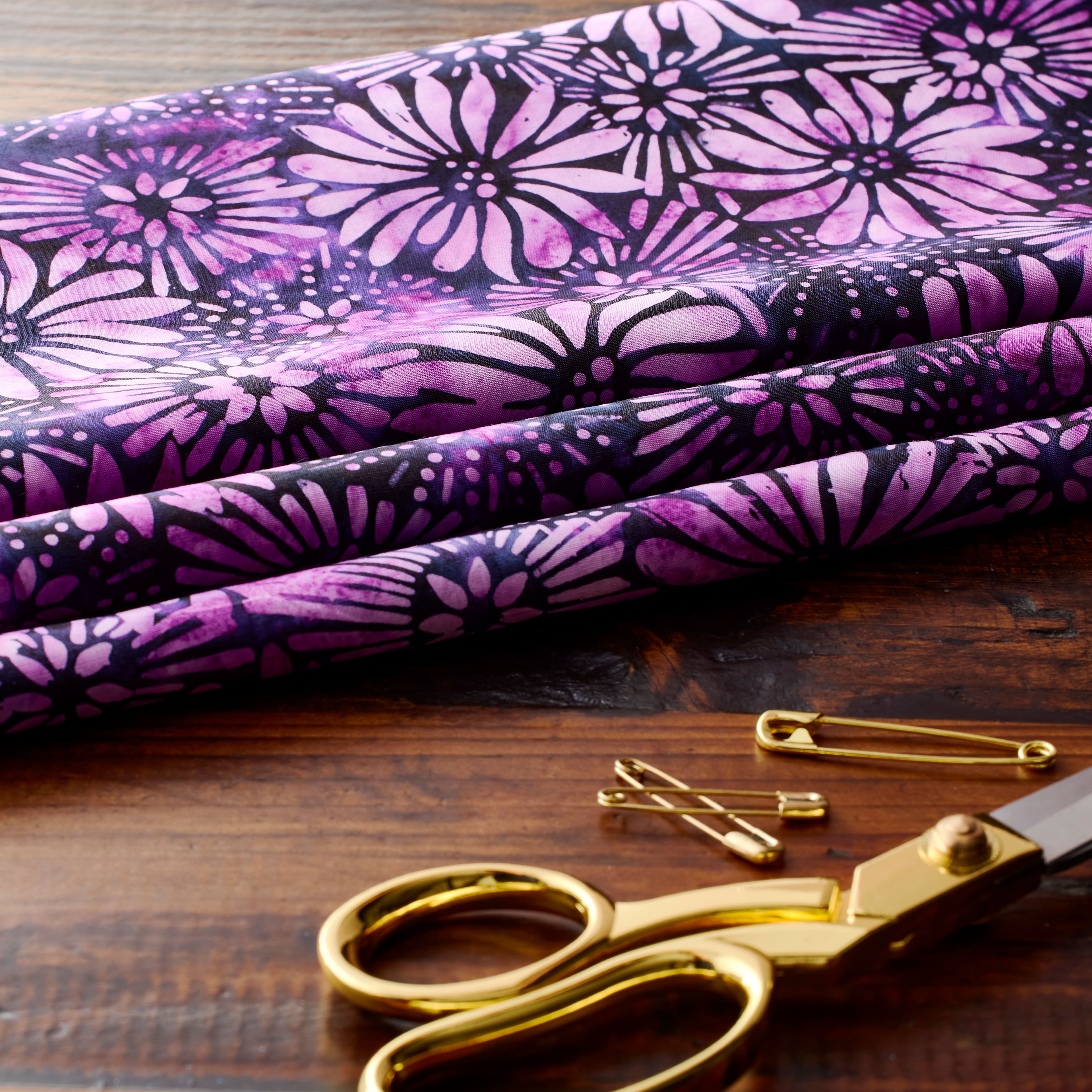 Feldman Batik Plum Tonal Stamp Daisy Cotton Fabric