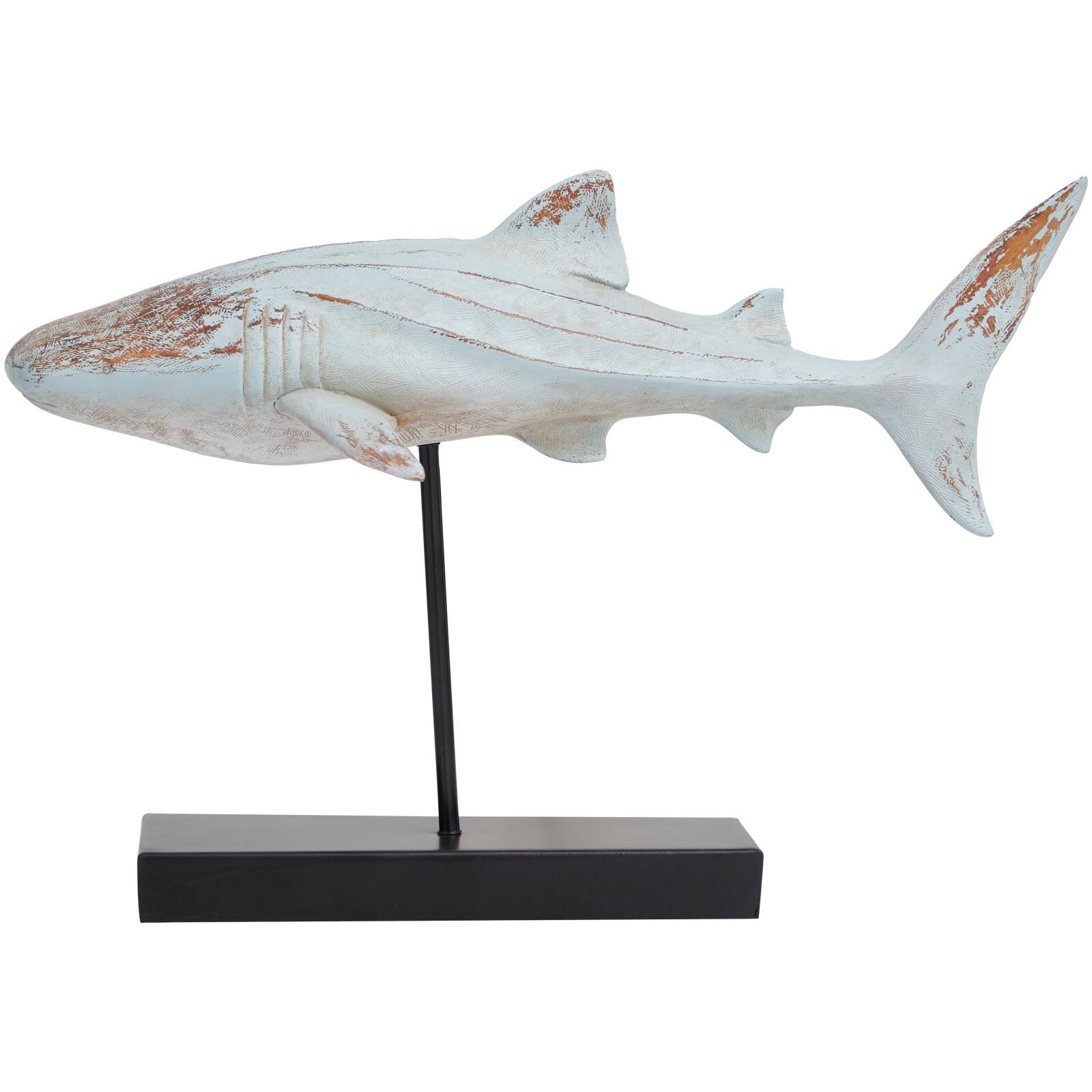 17" Light Blue Carved Shark Sculpture with Base
