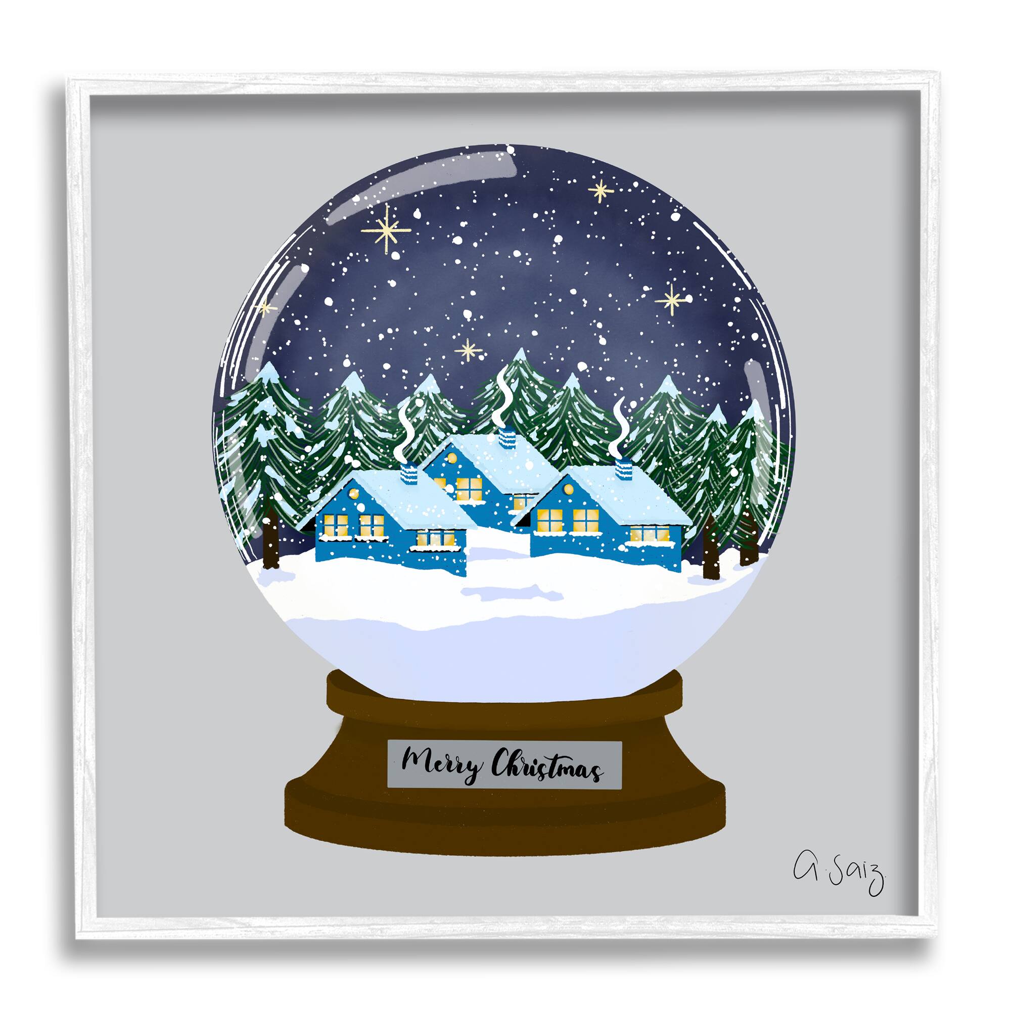 Stupell Industries Merry Christmas Winter Snow Globe Framed Giclee Art
