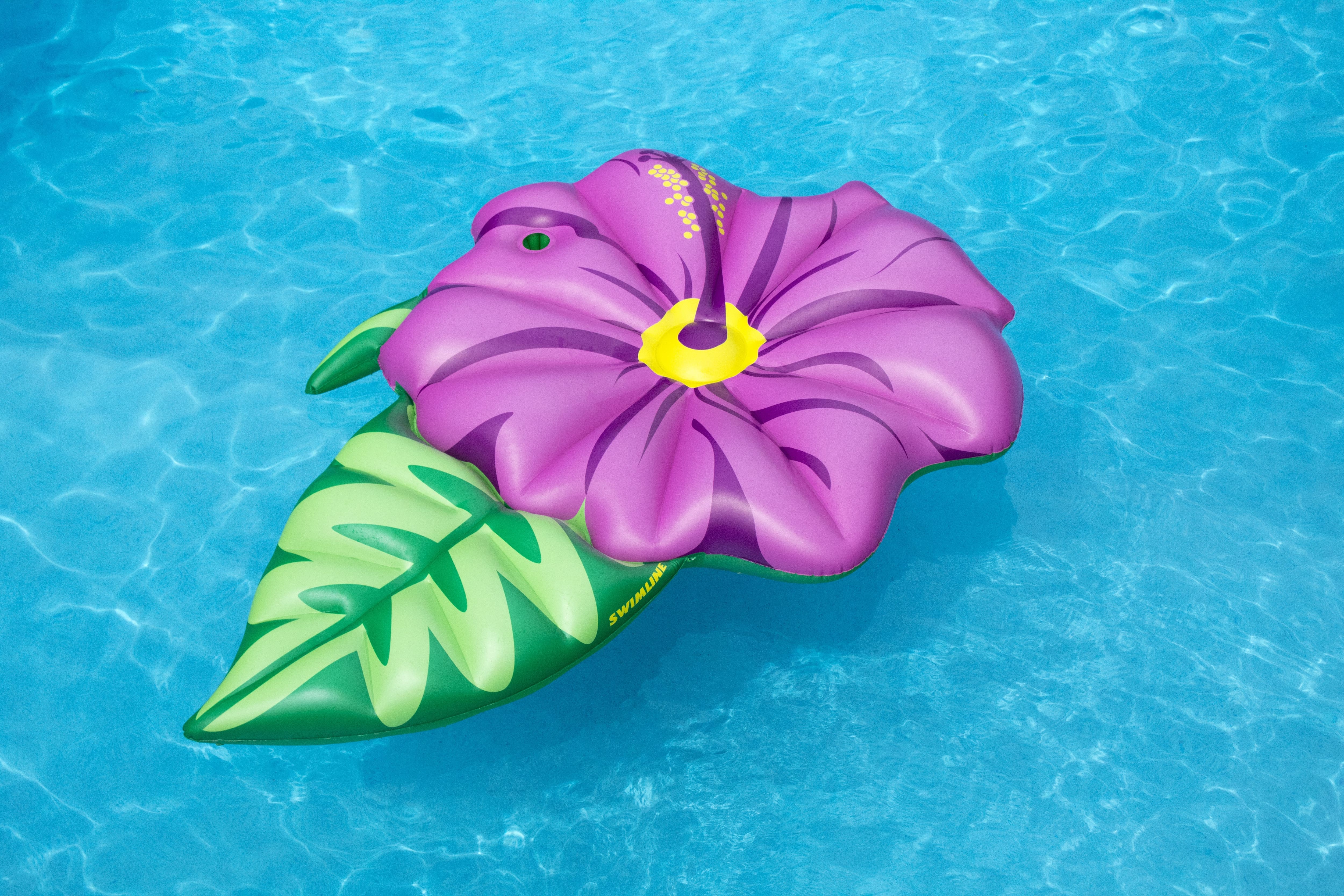 6ft. Inflatable Green &#x26; Pink Hibiscus Flower Pool Float