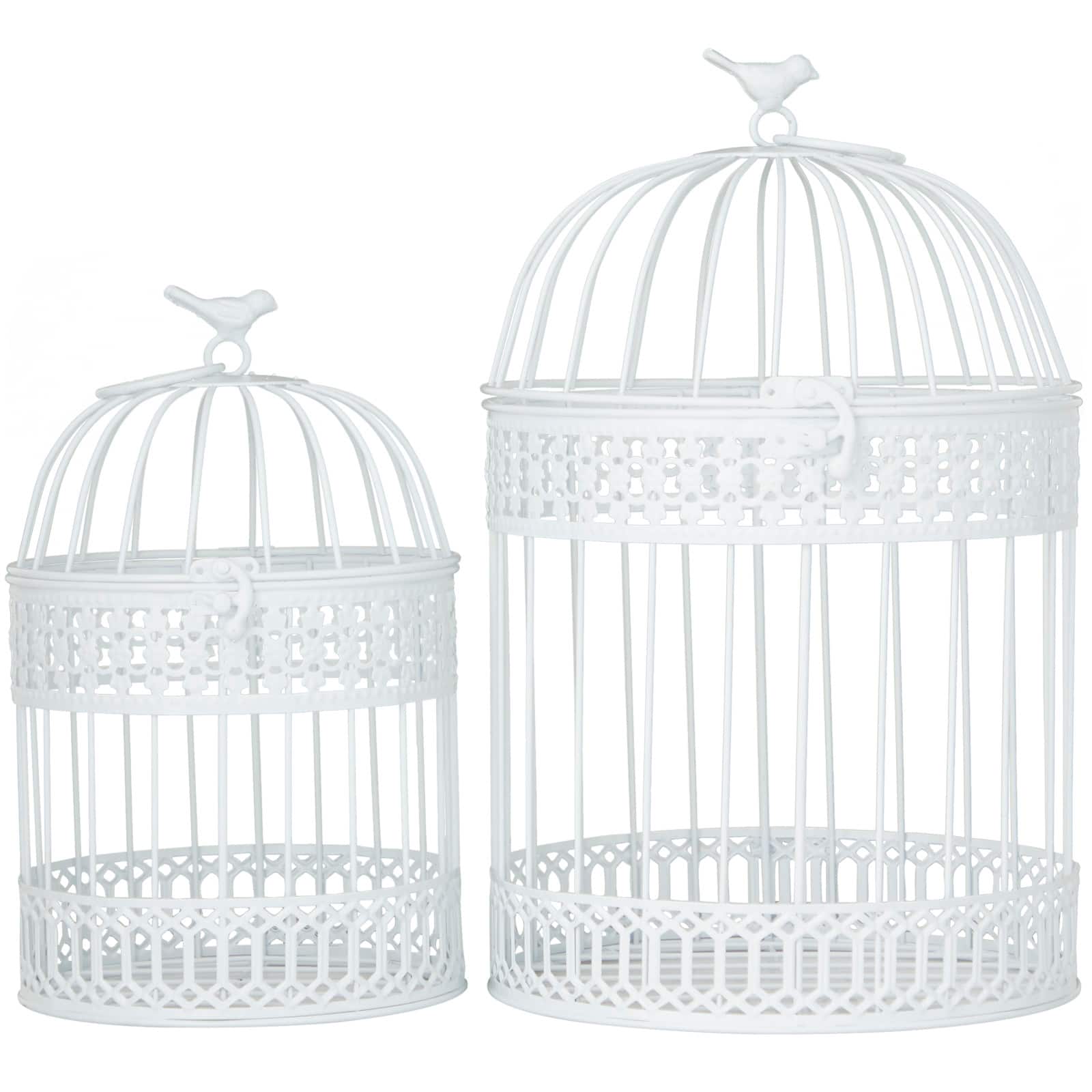 White Metal Country cottage Birdcage, Set of 2&#x22; 16&#x22;, 12&#x22;