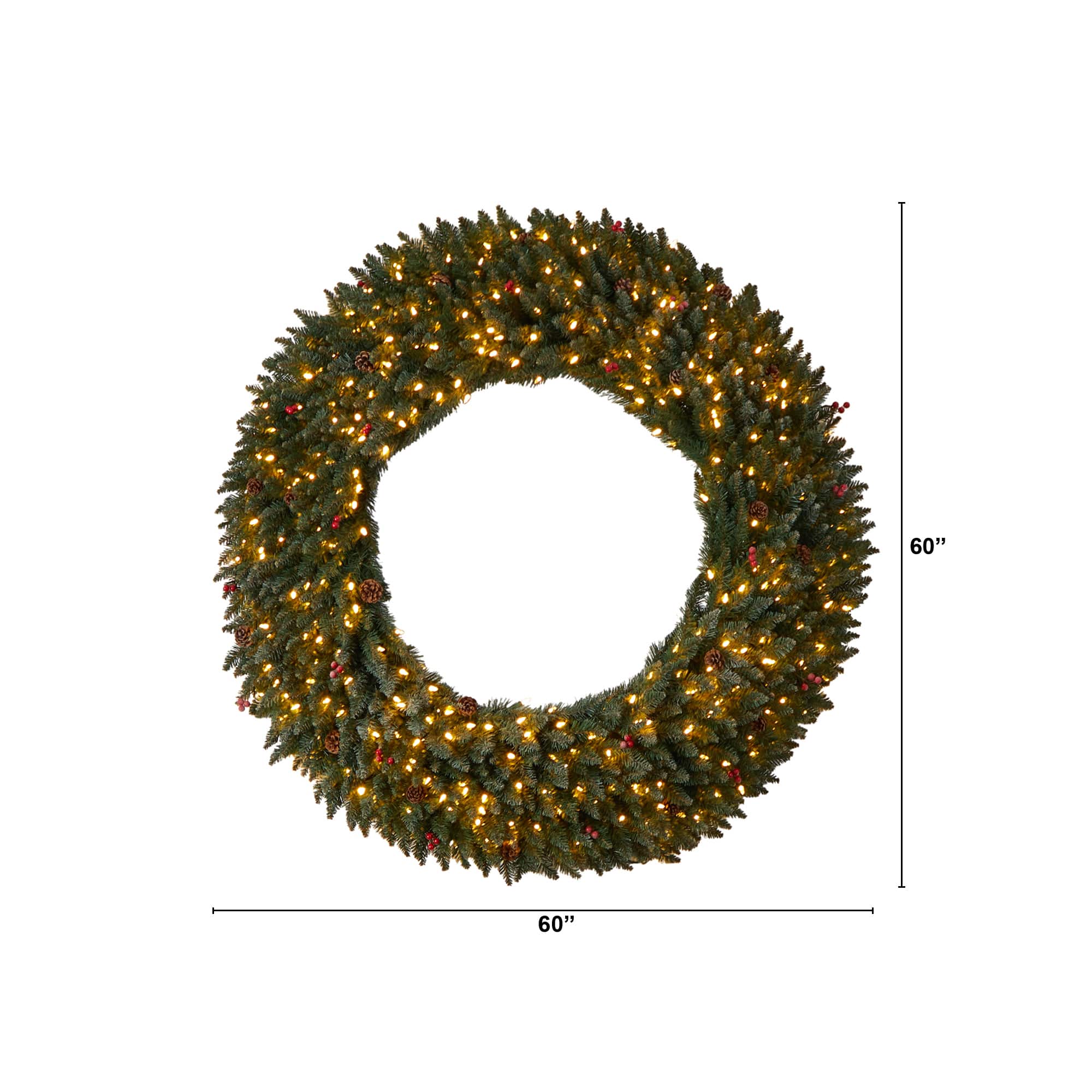 5ft. Clear LED Lights Flocked Artificial Christmas Wreath With Pinecones & Berries