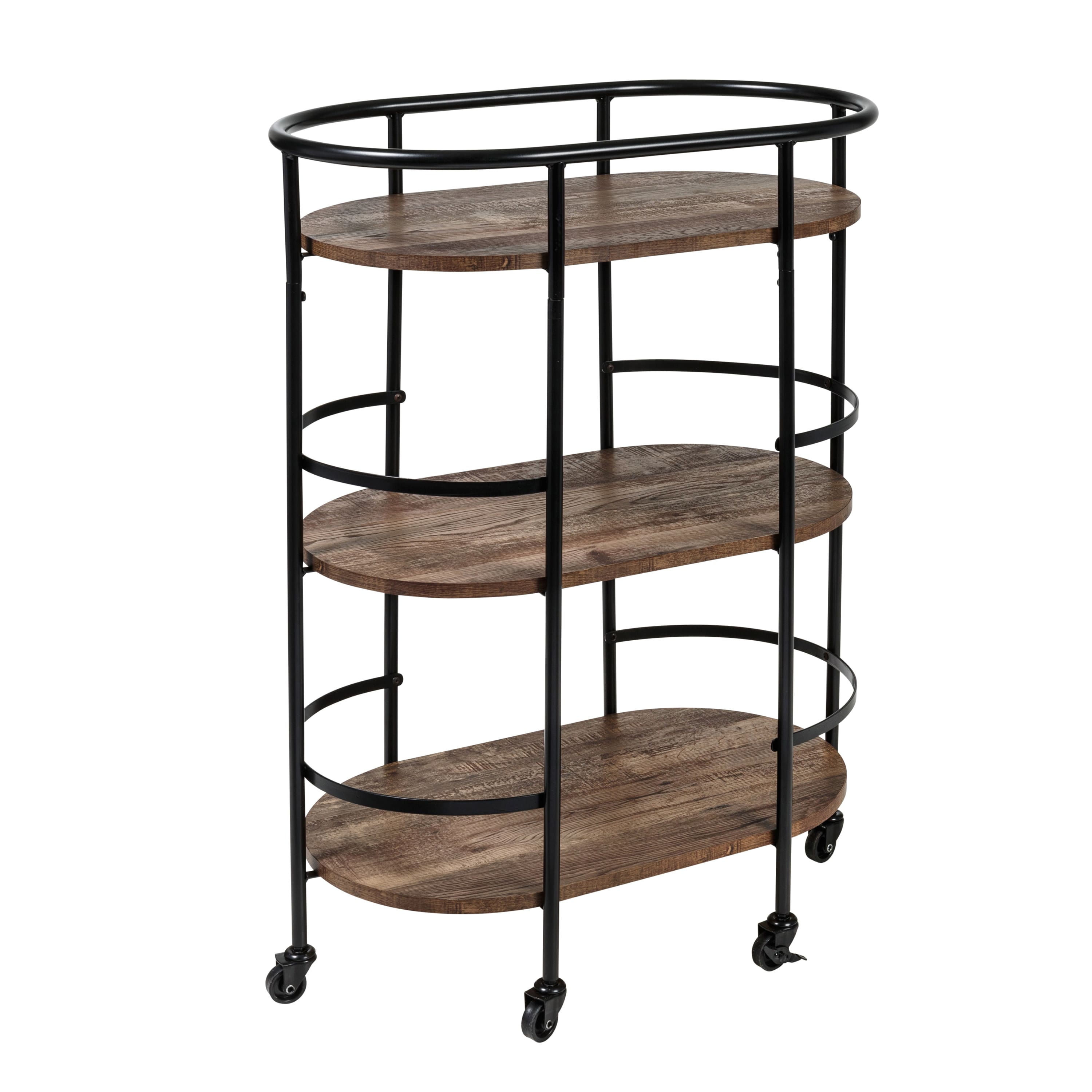 Honey Can Do 3-Tier Black &#x26; Rustic Brown Rolling Bar &#x26; Serving Cart