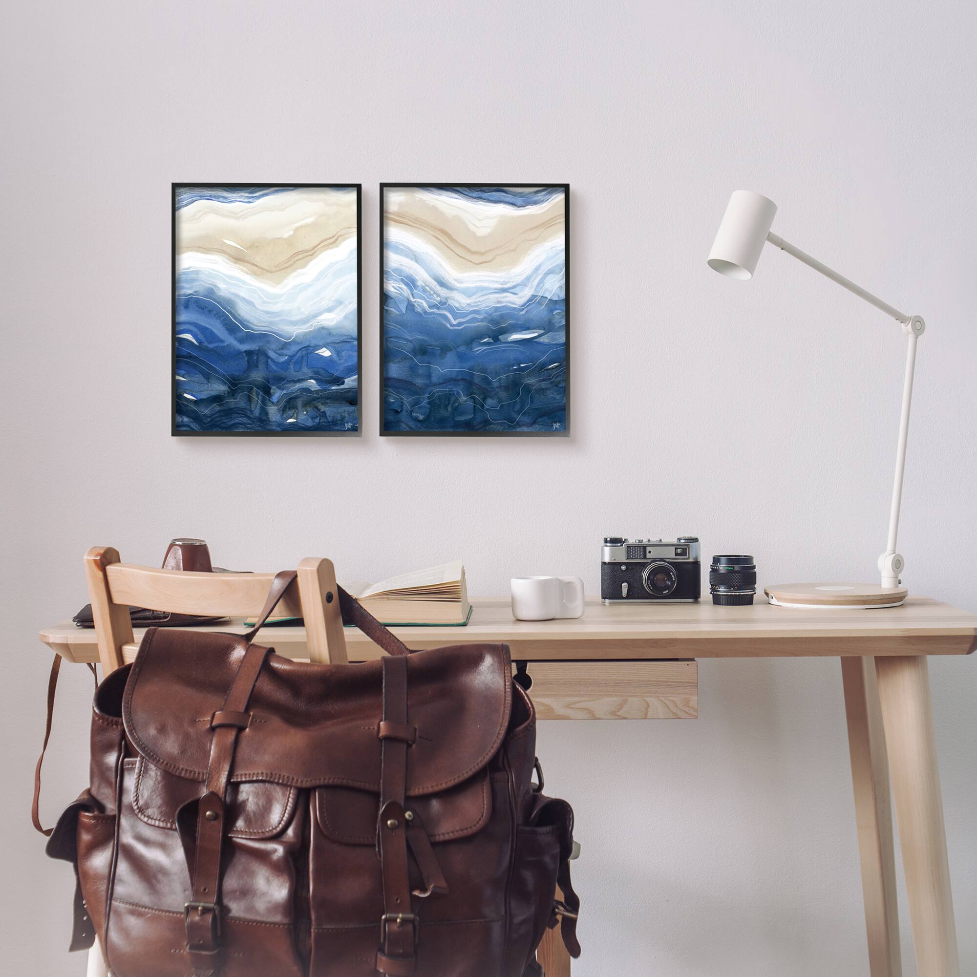 Stupell Industries Abstract Ocean Geode Landscape Busy Blue Beige Lines Framed Wall Art