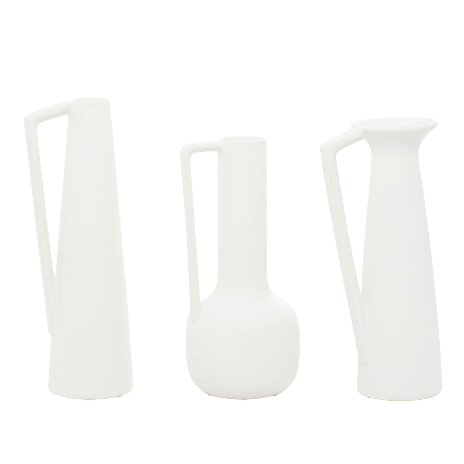 CosmoLiving by Cosmopolitan Set of 3 White Ceramic Modern Vase, 13", 12", 11"