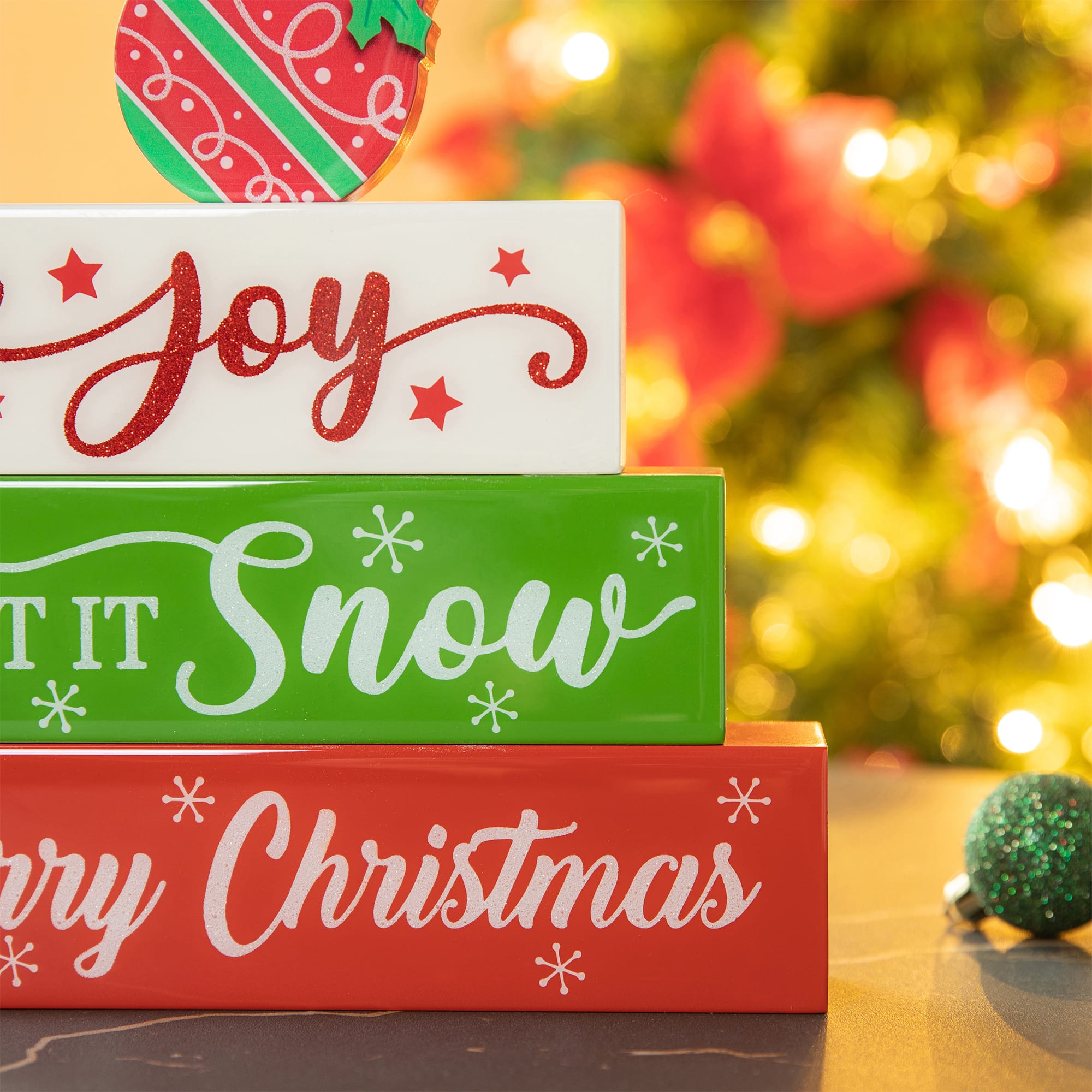 Glitzhome&#xAE; 9.5&#x22; Christmas Wooden Block Word Sign