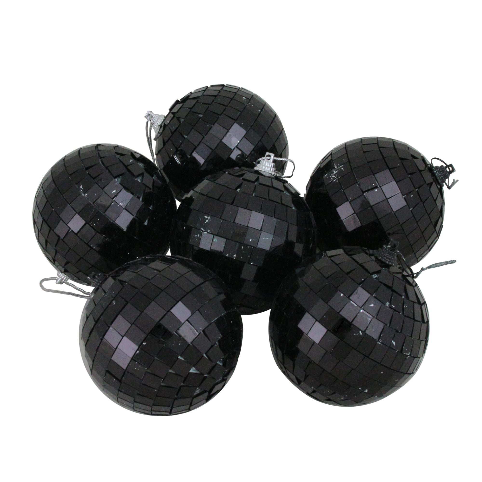 6ct. 3&#x22; Black Disco Glass Ball Ornaments