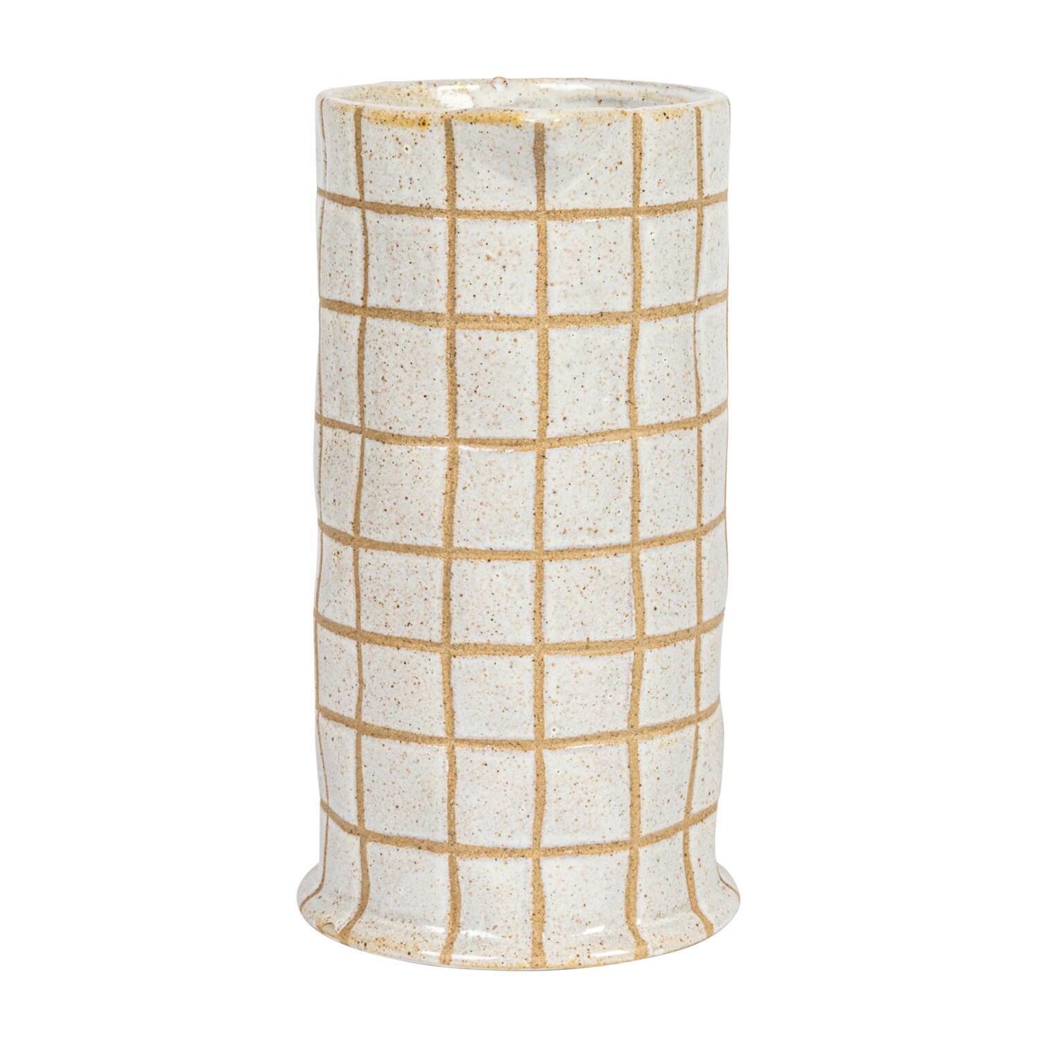 Hello Honey&#xAE; 46oz. Cream &#x26; Brown Reactive Glaze Wax Relief Grid Pattern Stoneware Pitcher