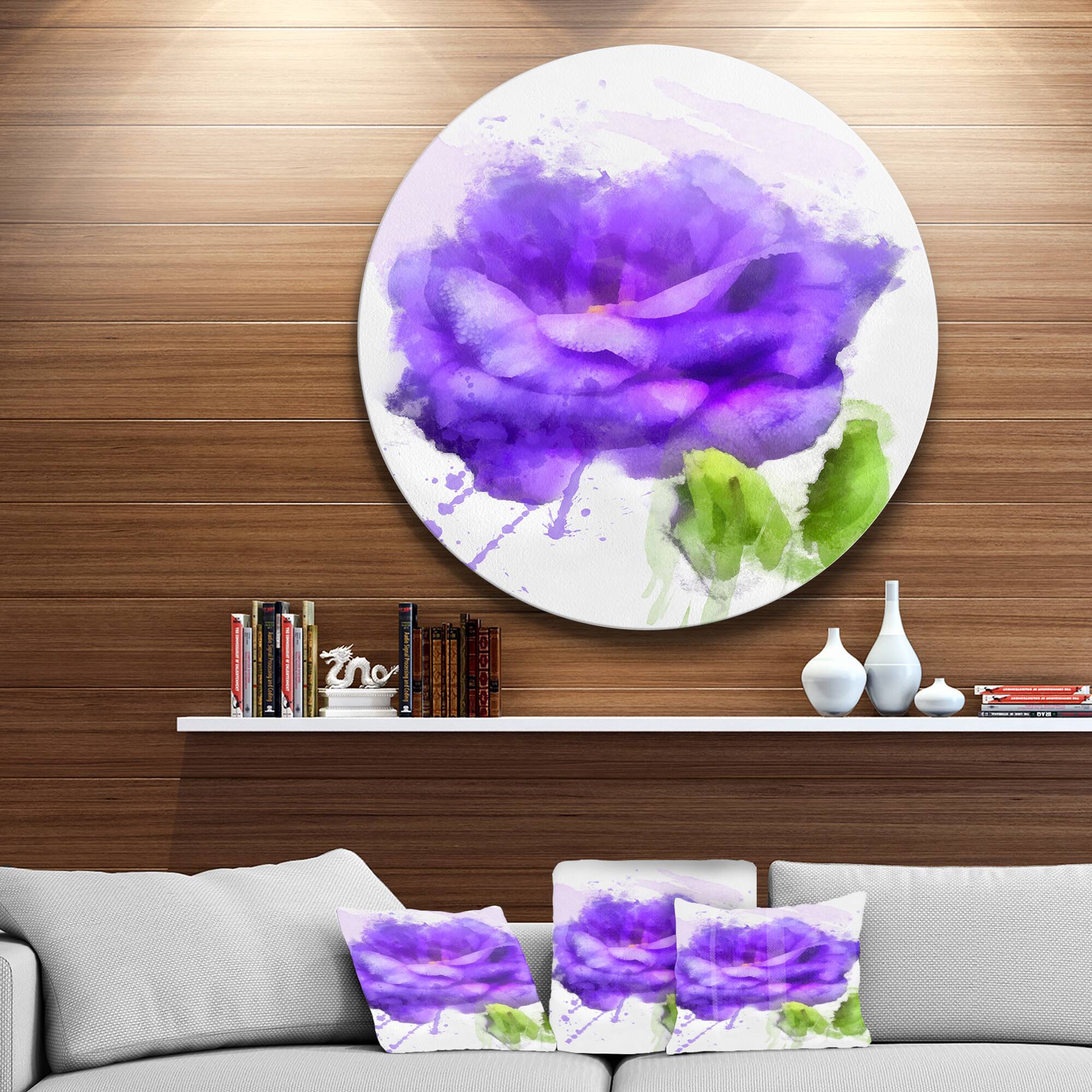 Designart - Blue Rose Flower with Paint Splashes' Large Floral Metal Artwork