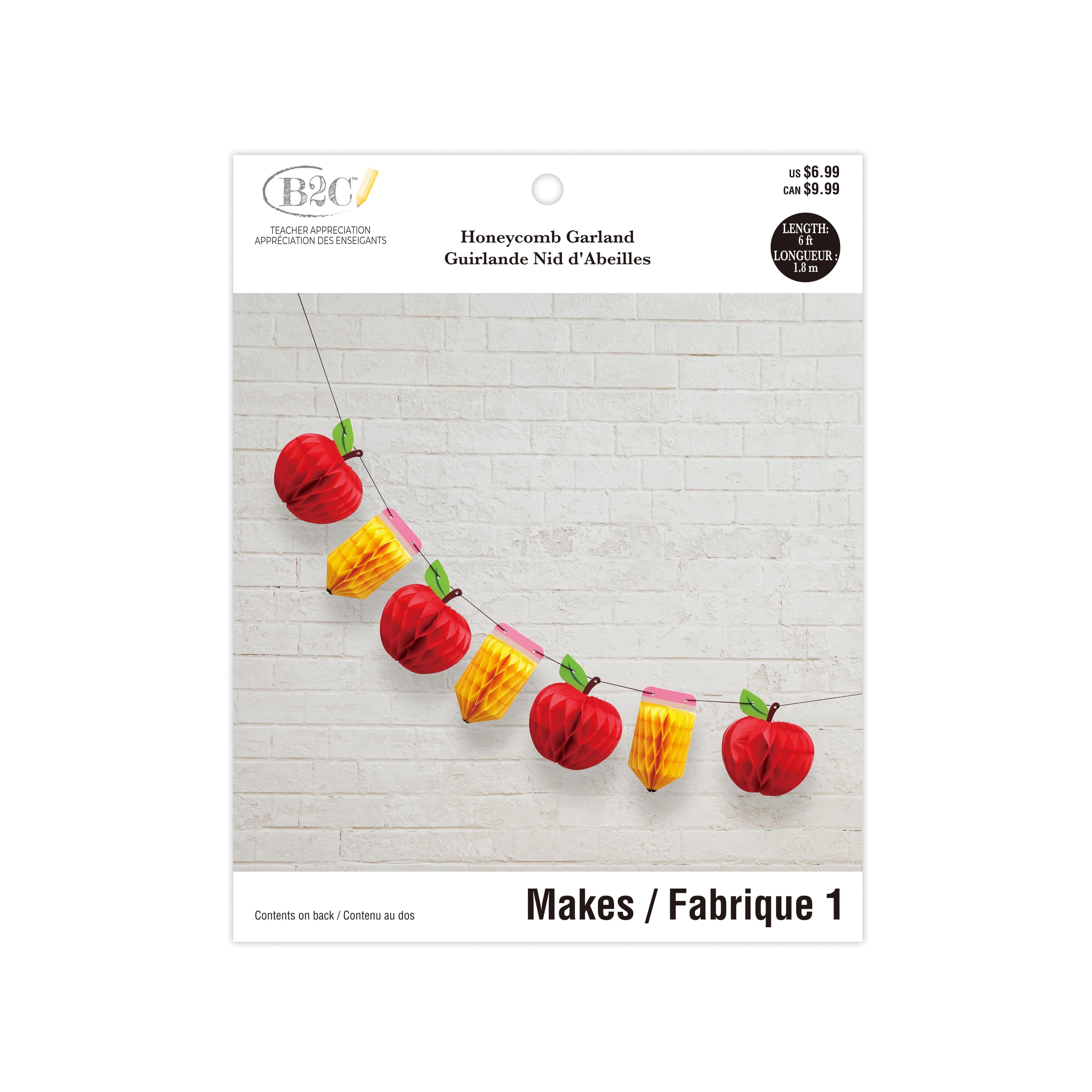 6ft. Apple & Pencil Honeycomb Garland by B2C™
