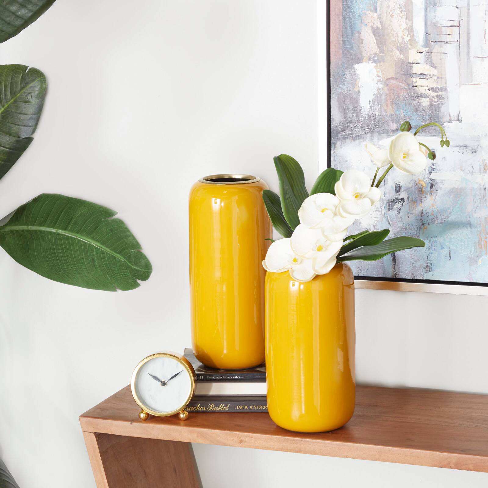 The Novogratz Yellow Metal Vase Set of 2 11", 13"