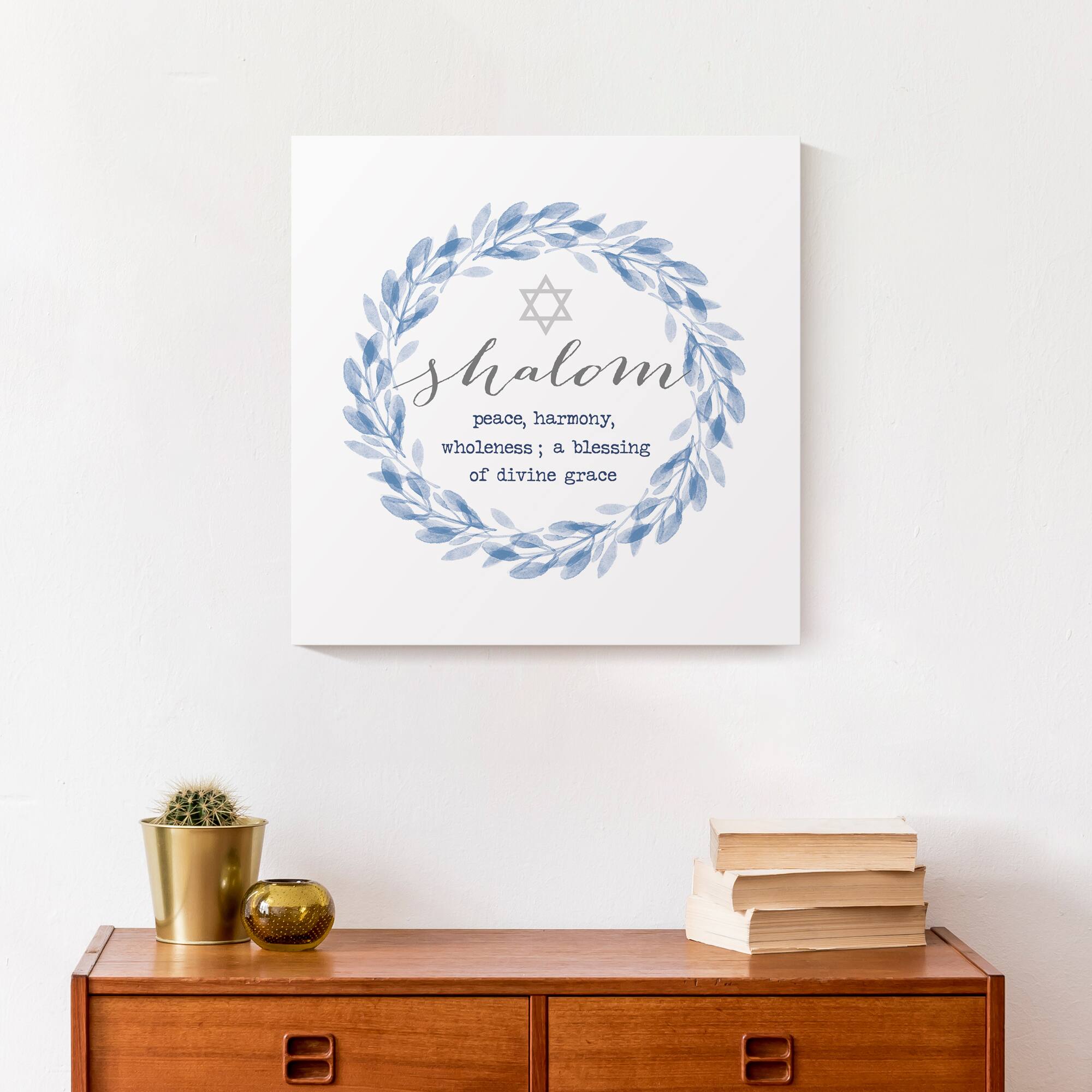 Shalom Def Wreath Blue 16x16 Canvas Wall Art