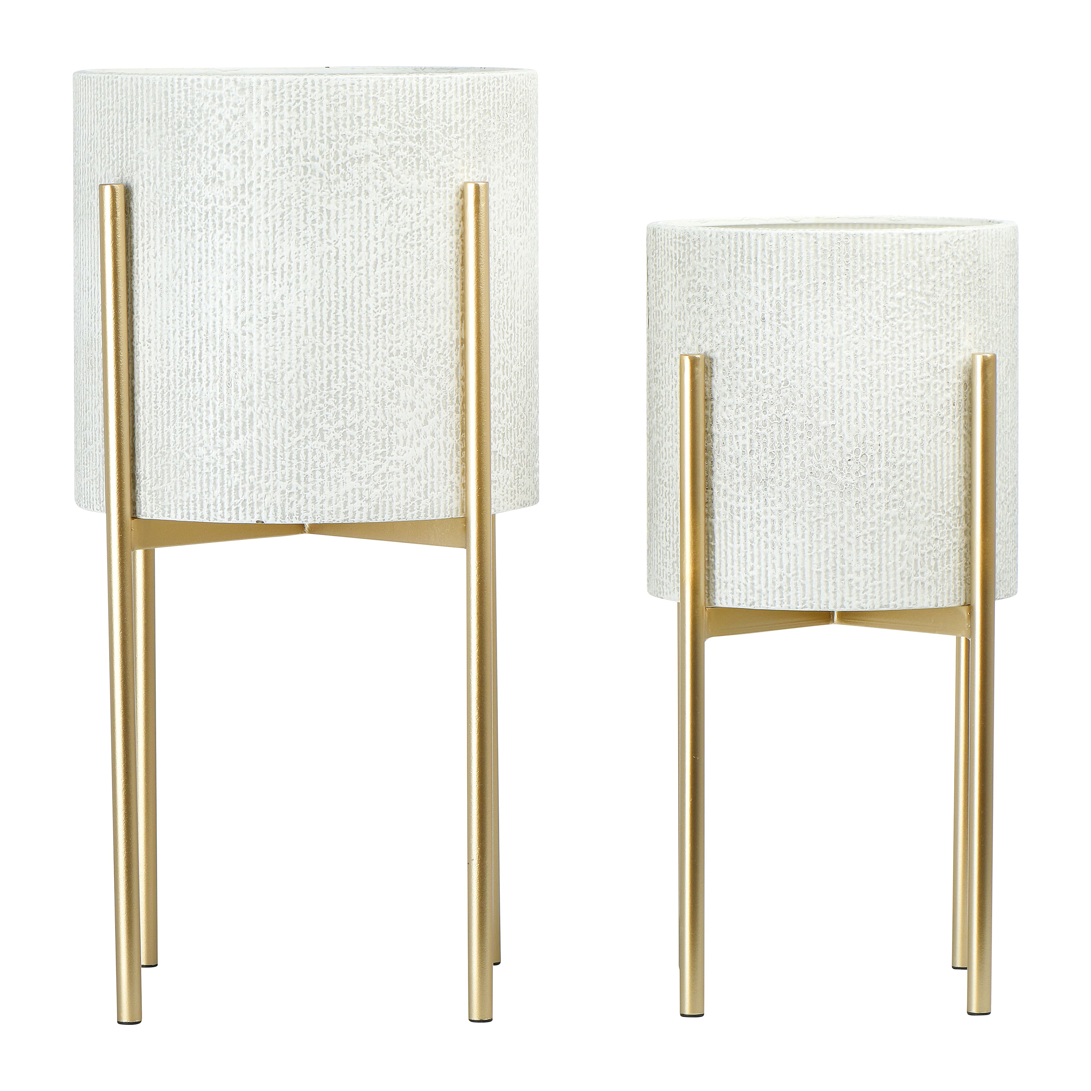 Hello Honey® White & Gold Boho Embossed Metal Planters with Stands Set