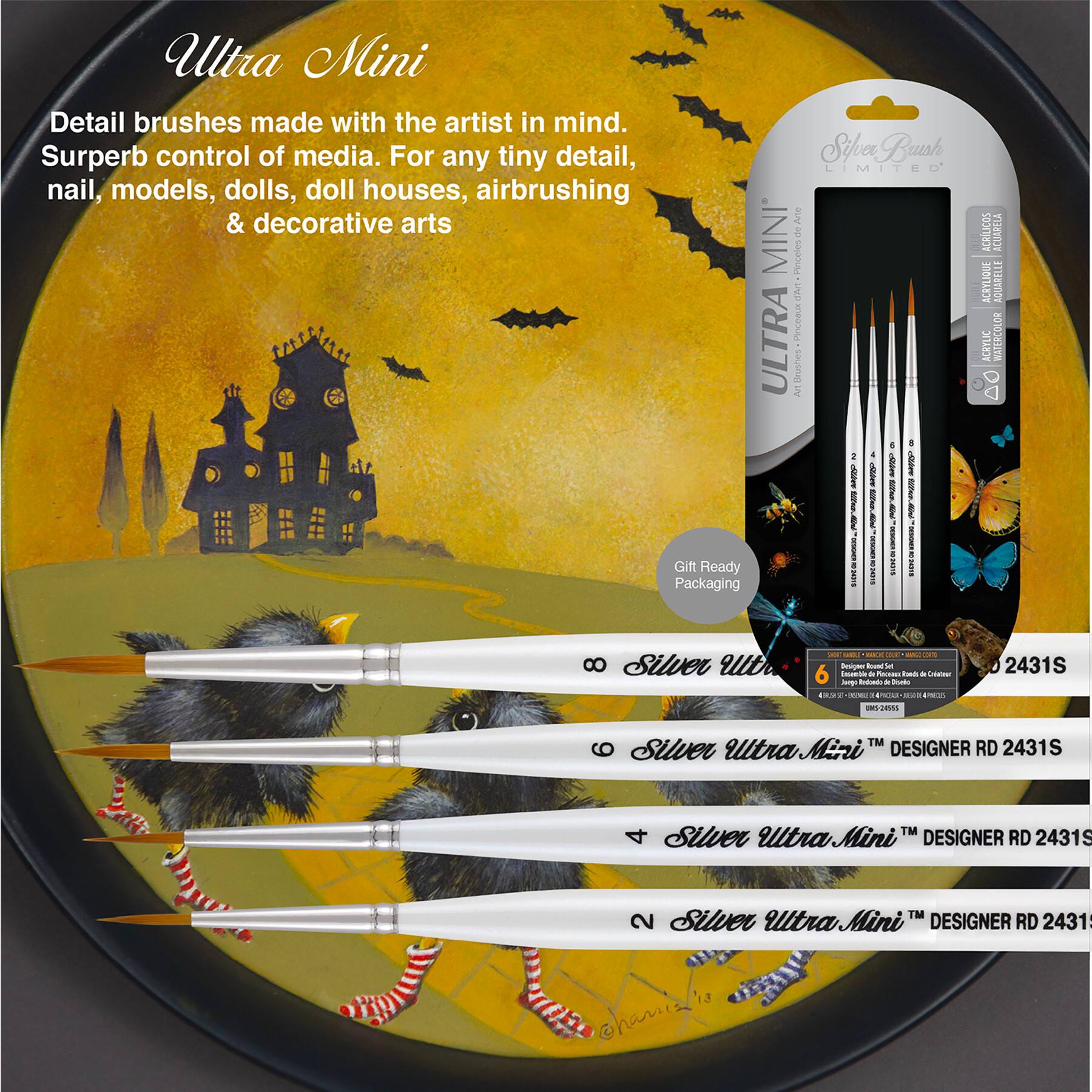 Silver Brush Limited Ultra Mini® White handles ultimate round Brushes, Set of 4