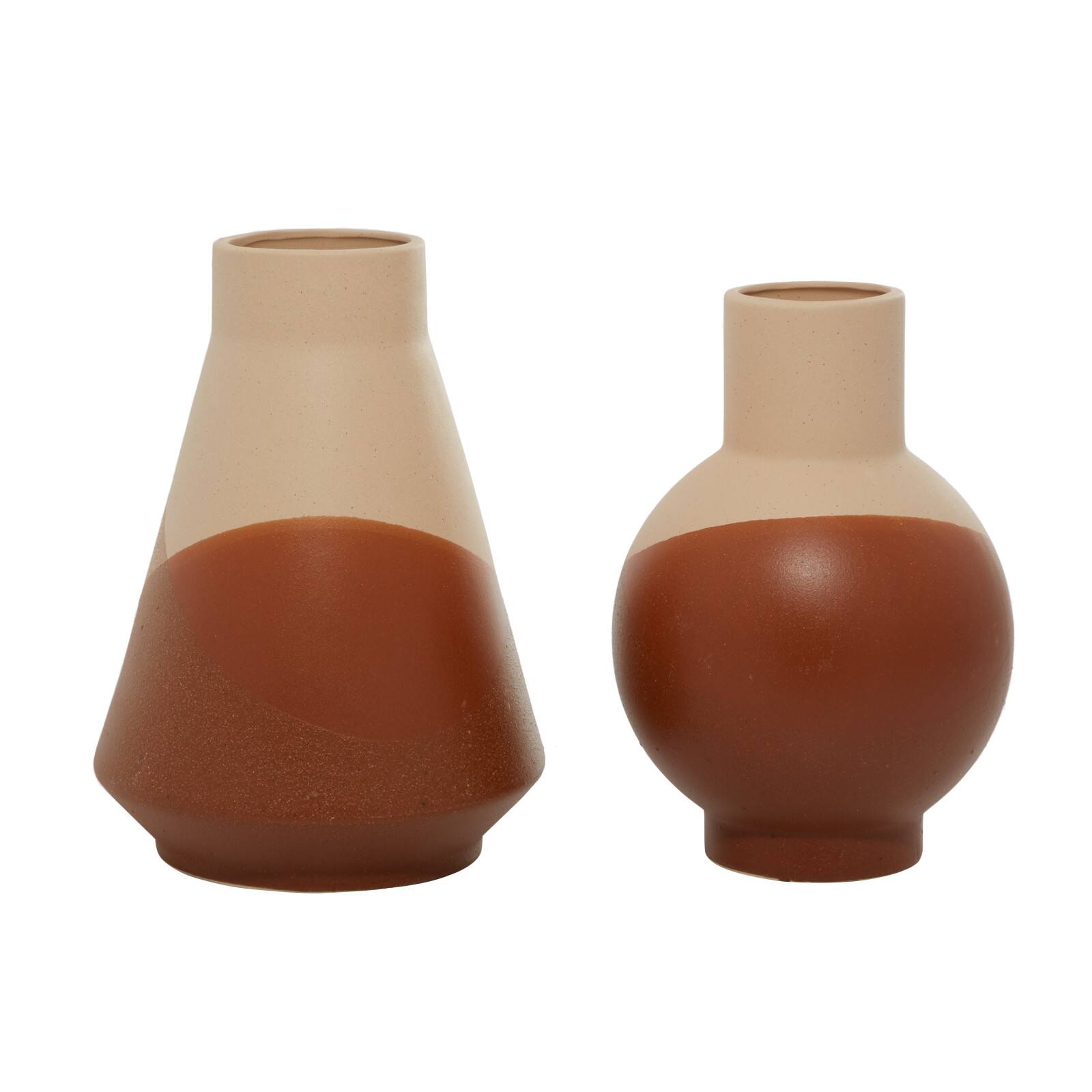 Set of 2 Tan Ceramic Modern Vase 12", 11"