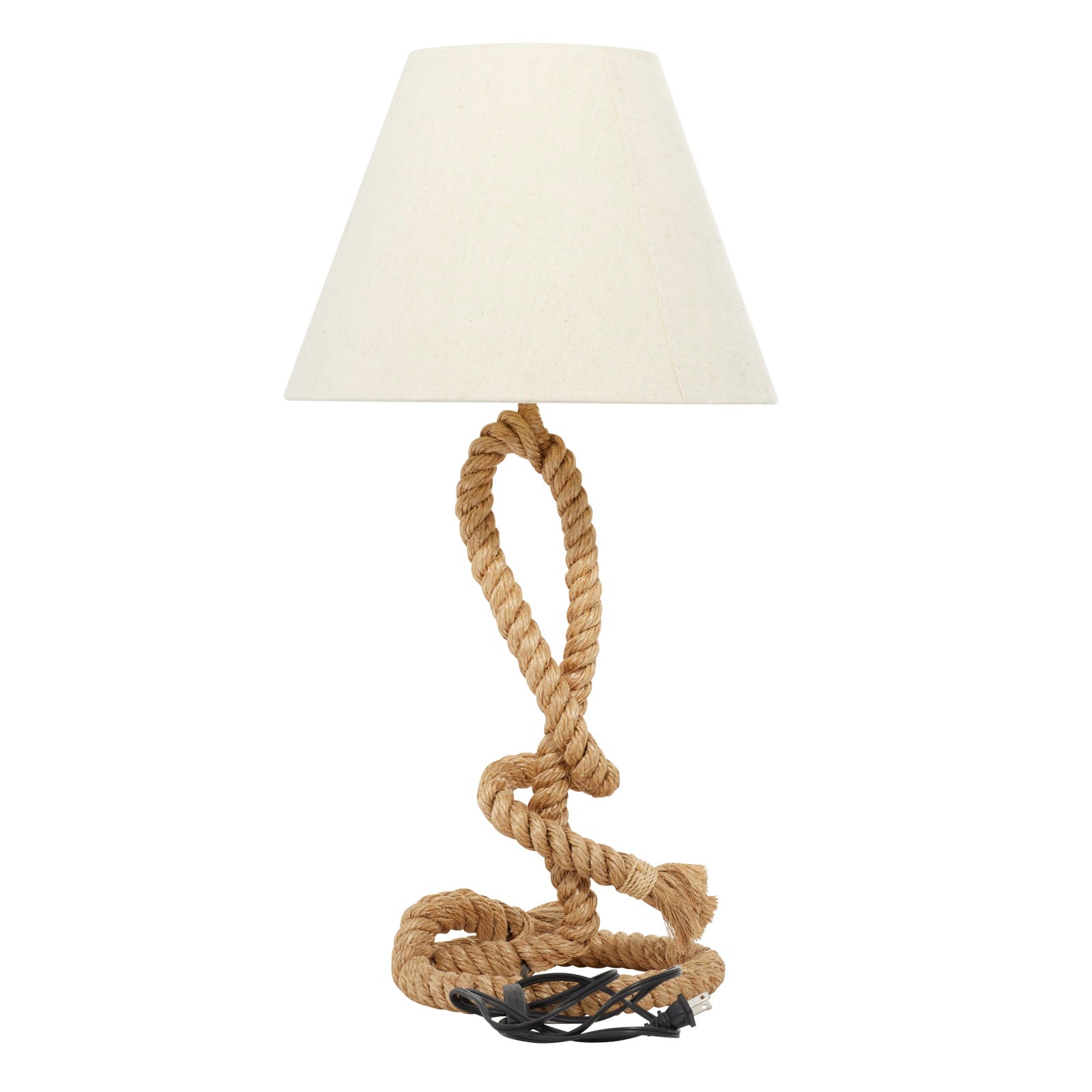 Brown Jute Rope and Iron Rustic Table Lamp, 29" x 15" x 15"
