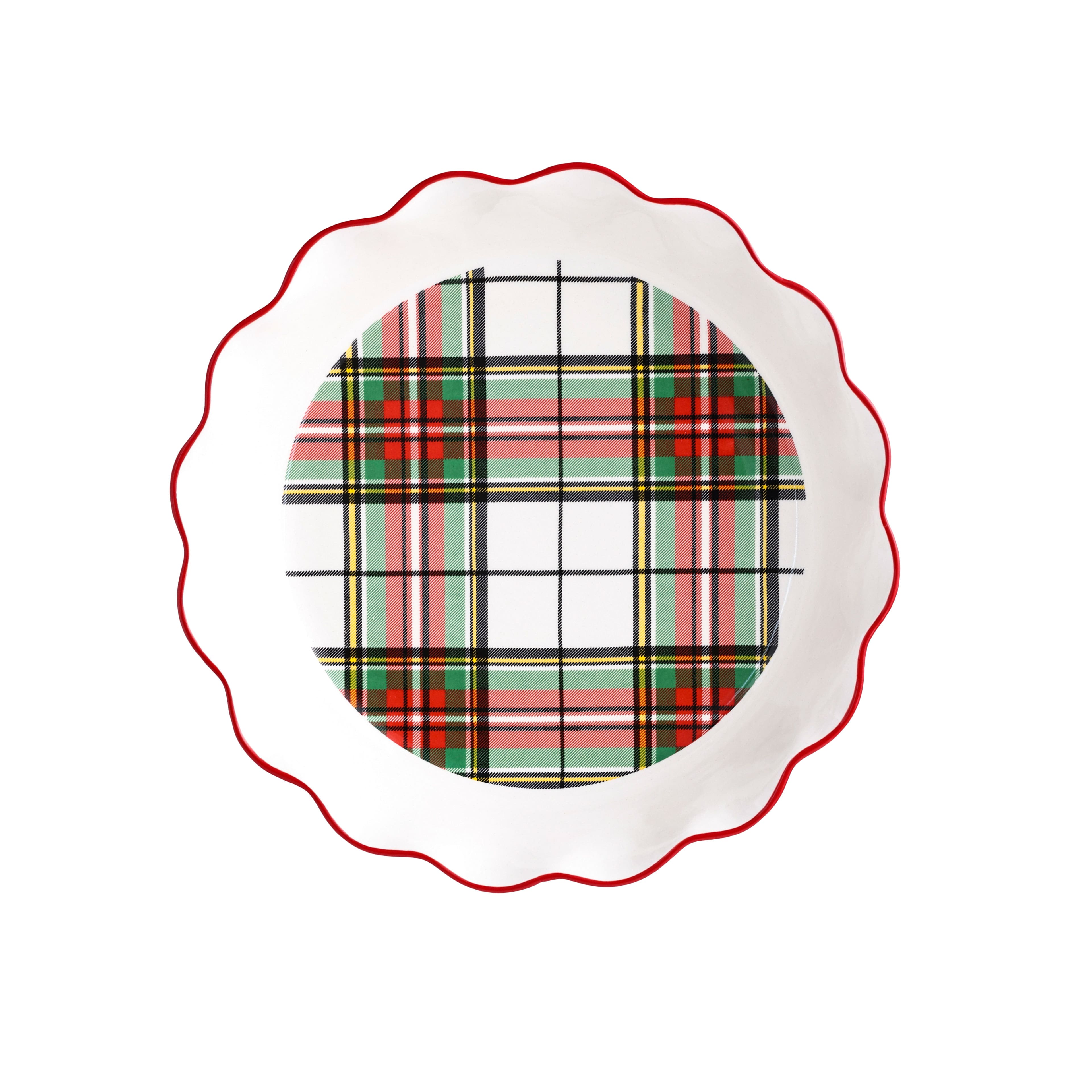 10&#x22; Green &#x26; Red Plaid Ceramic Pie Dish by Ashland&#xAE;