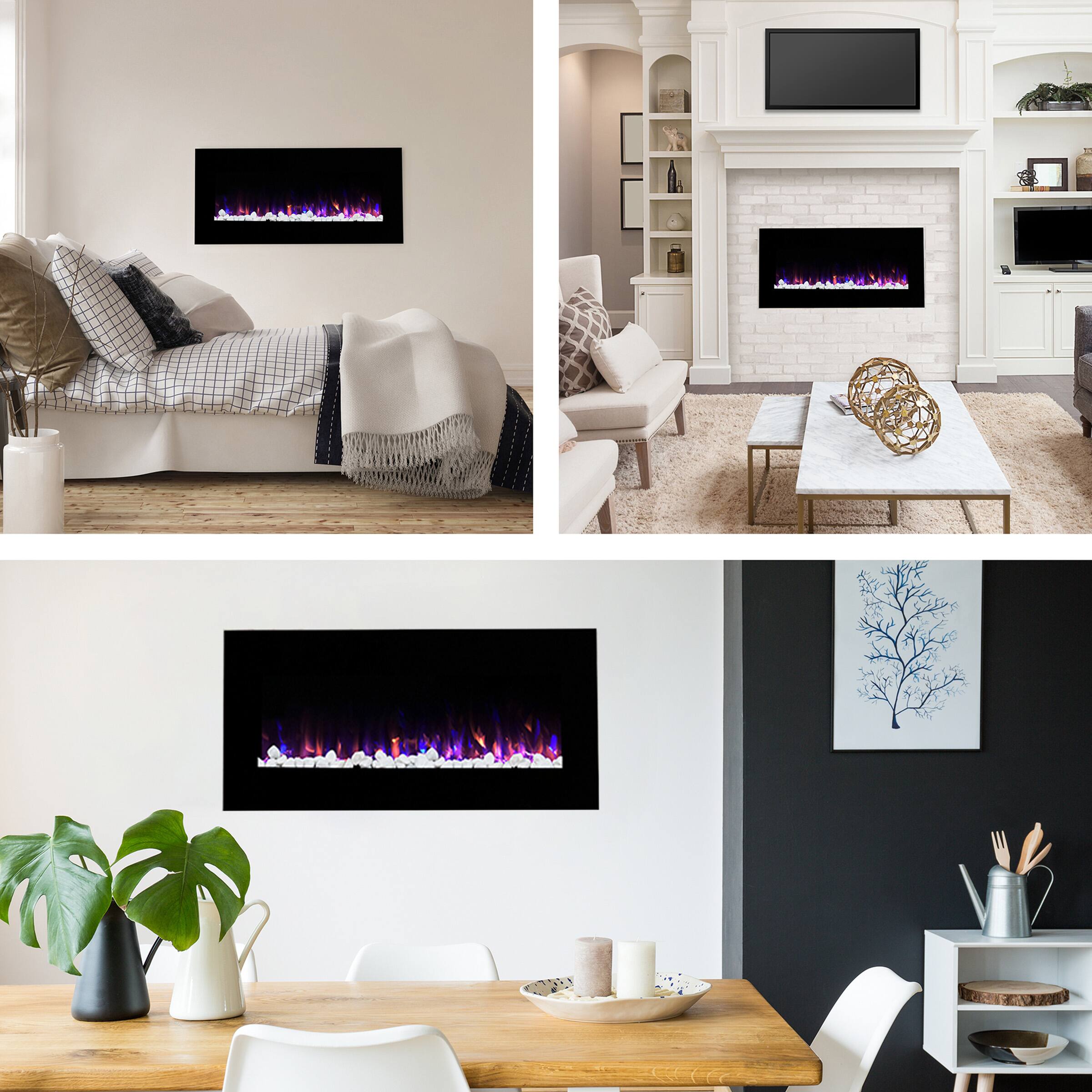 Hastings Home 42" Black Electric LED Fireplace