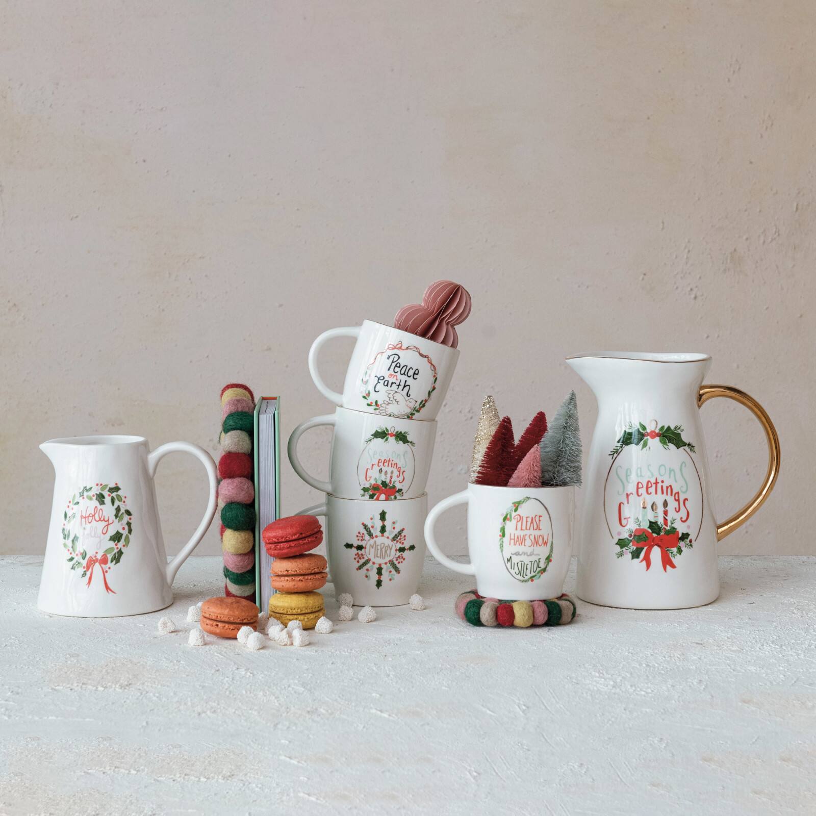 Hello Honey&#xAE; 1qt. Holly Jolly Stoneware Pitcher with Gold Electroplating