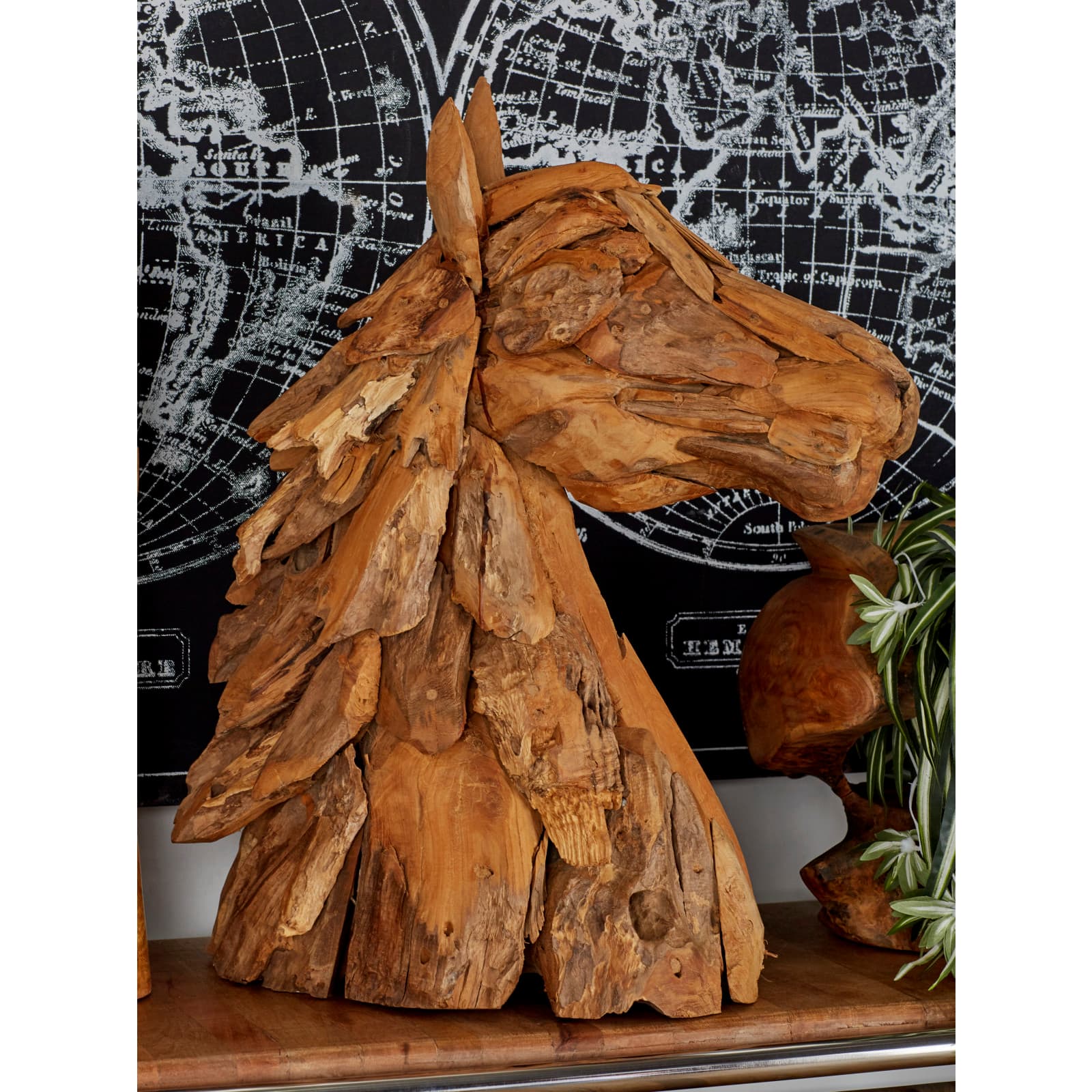 24&#x22; Brown Teak Wood Horse Sculpture