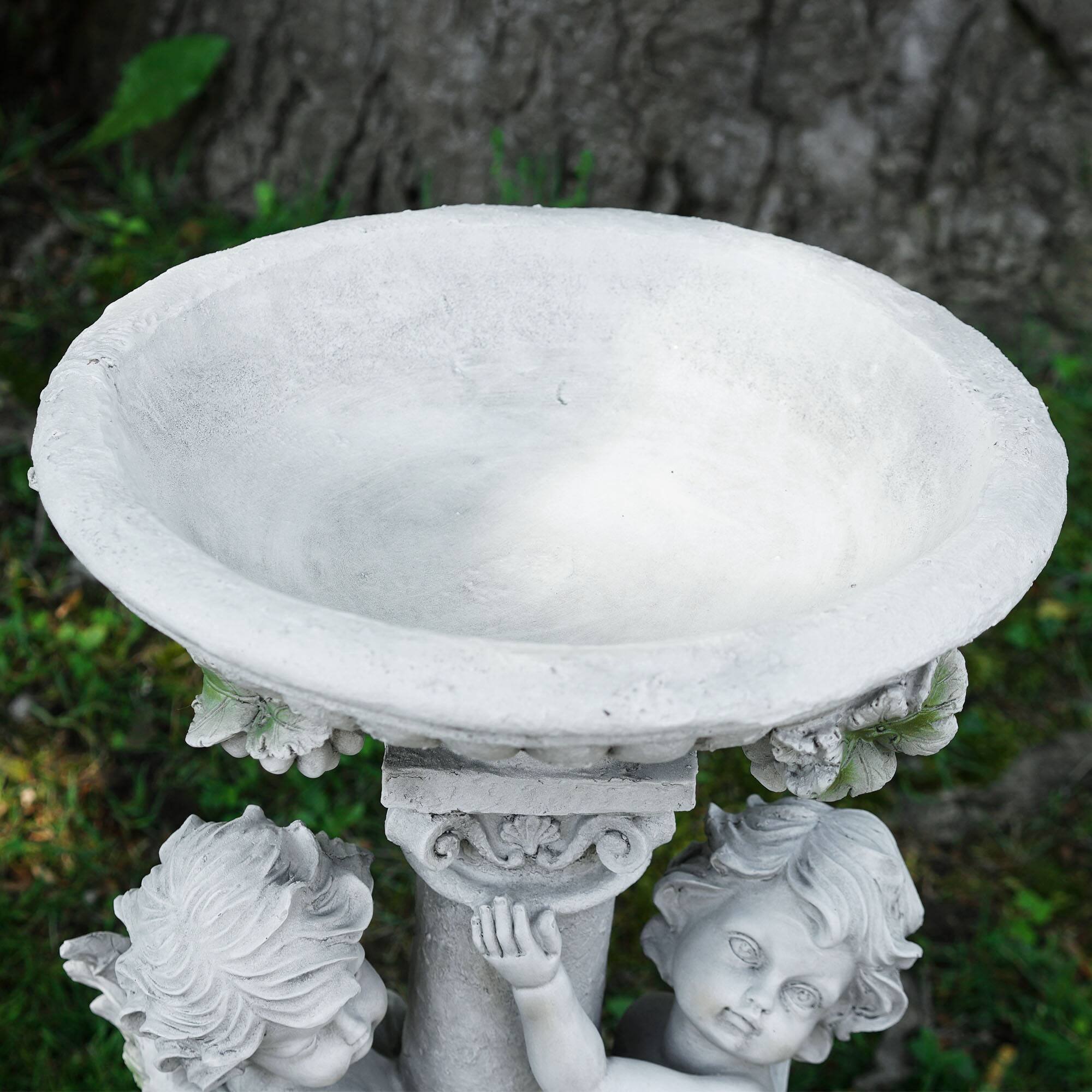 19.25" Cherub Angels Pedestal Bird Bath Outdoor Garden Statue