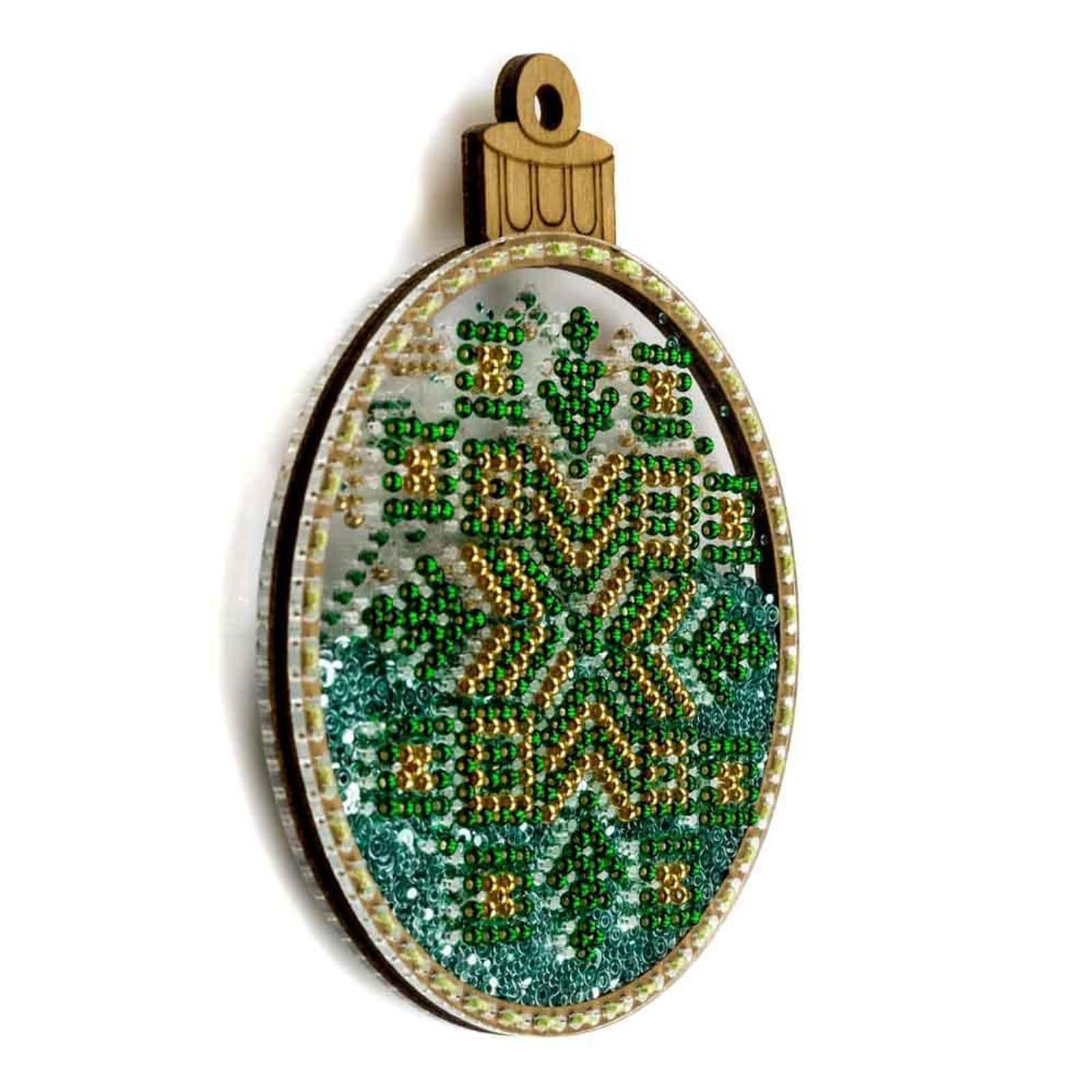 Wonderland Crafts Green &#x26; Gold Ball Ornament Bead Embroidery Kit