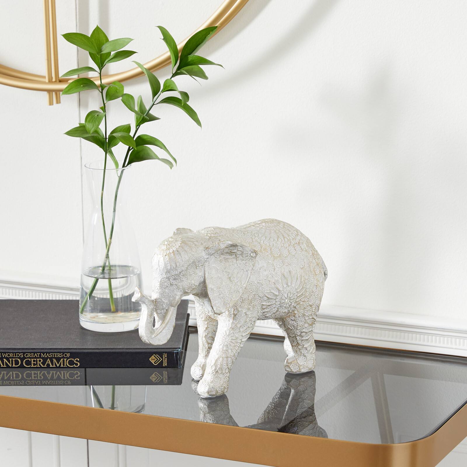 11&#x22; White Eclectic Elephant Sculpture