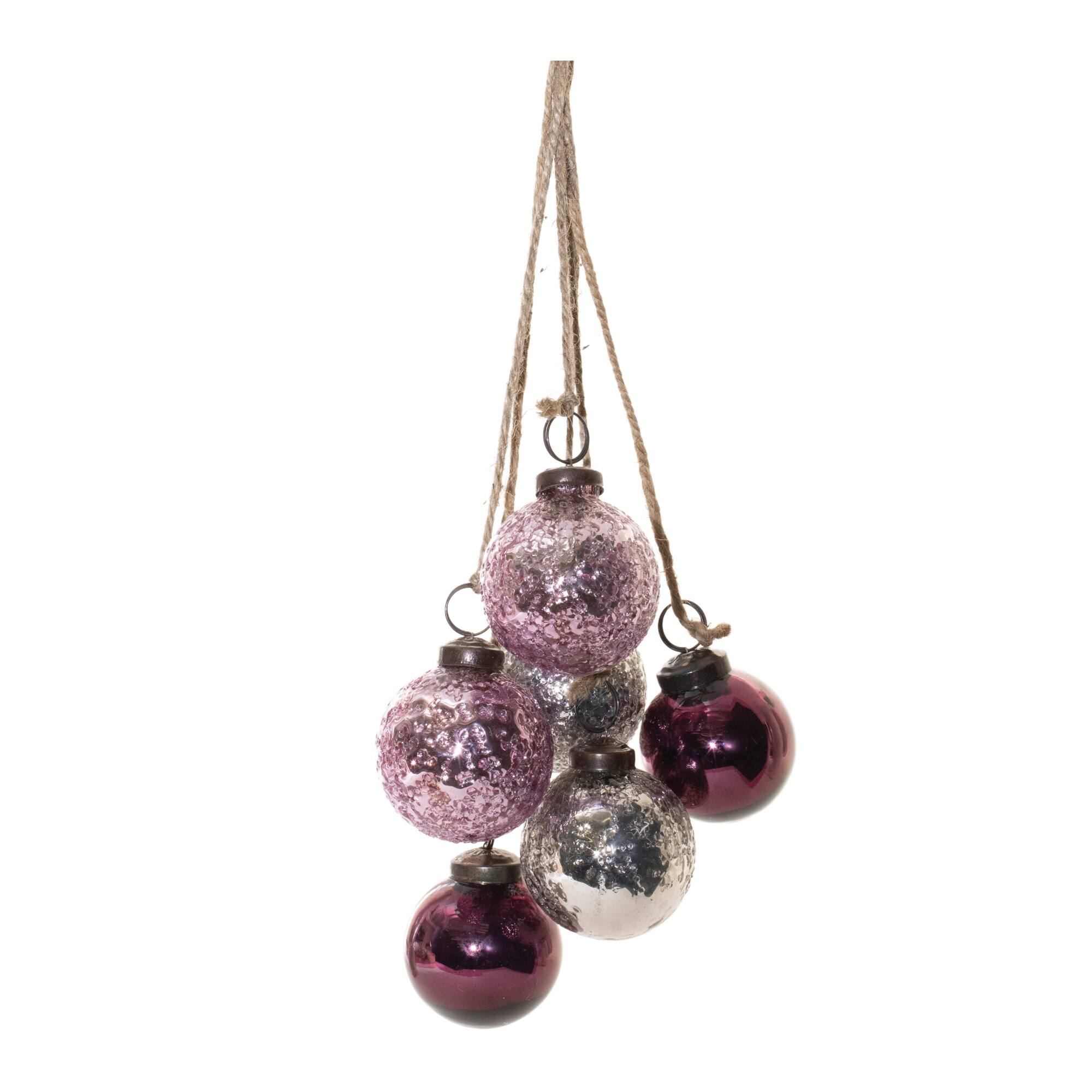 21&#x22; Purple Glass Ball Cluster Drop Ornaments, 2ct.