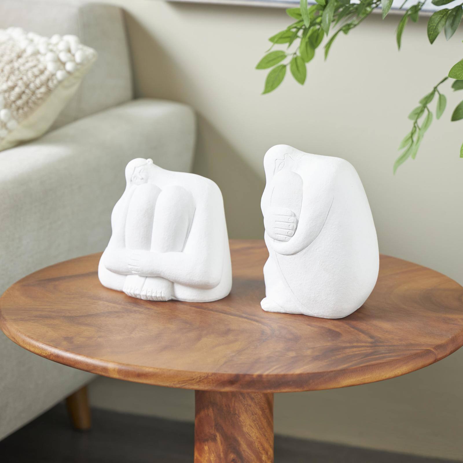 White Abstract Tucked Sitting People Sculpture Set