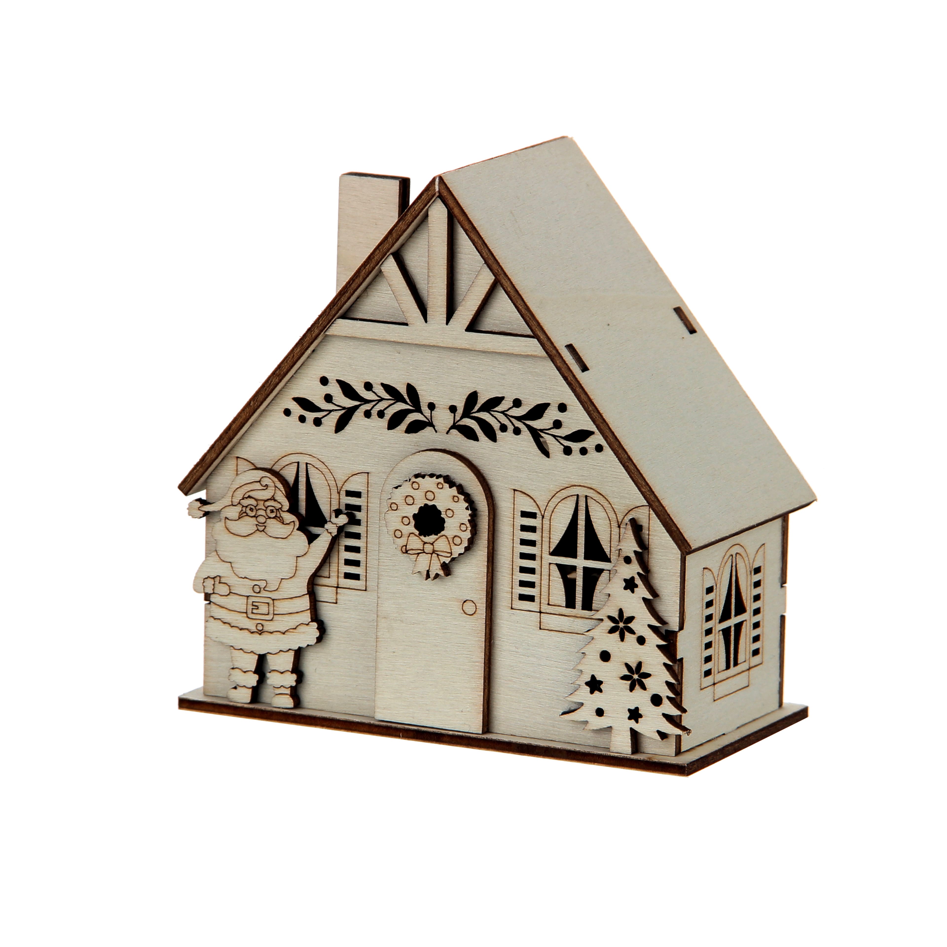 Maison de village du père Noël en bois avec DEL à décorer soi-même de Make Market