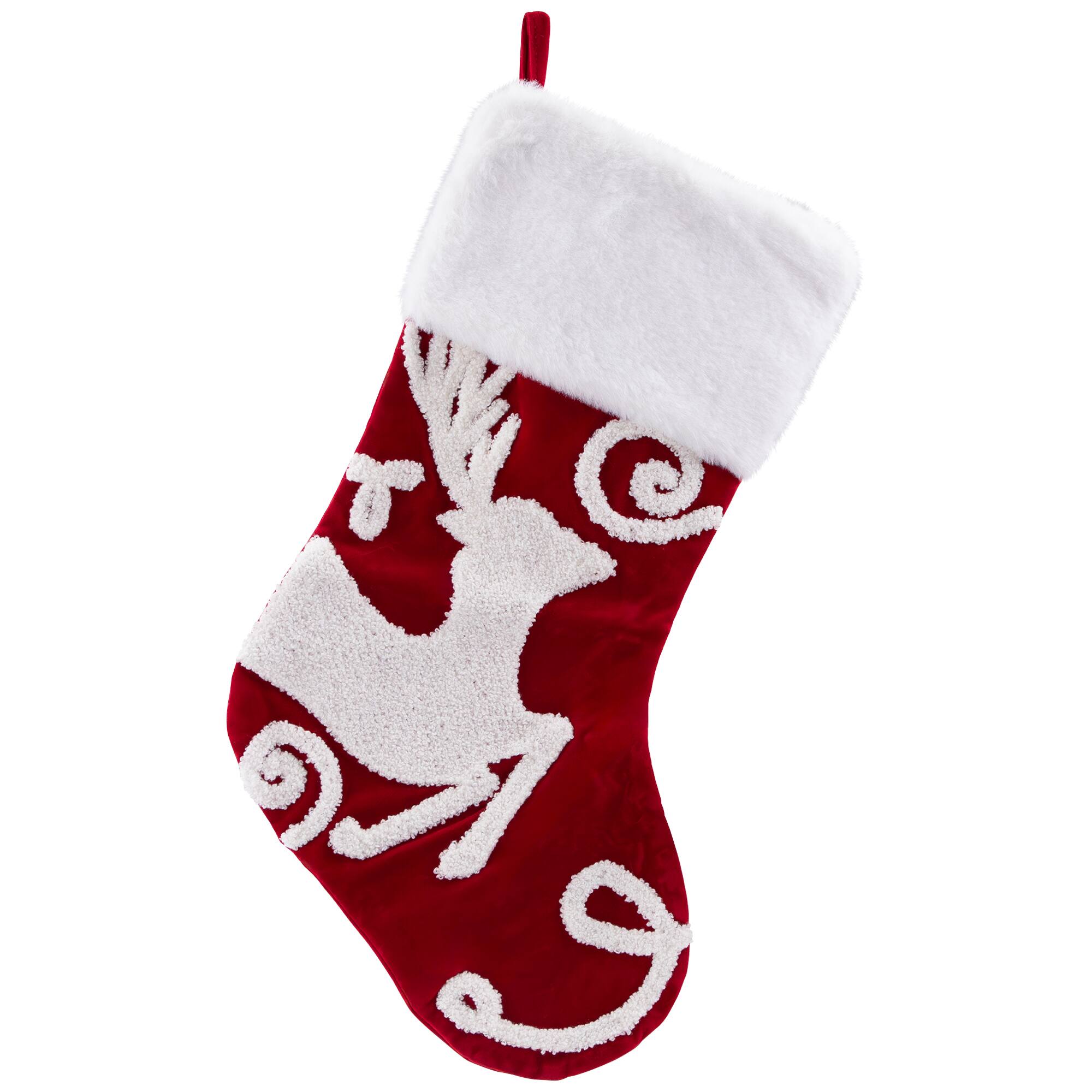 Reindeer and Snowflake Embroidered Christmas Stockings - 20&#x22; - Set of 3