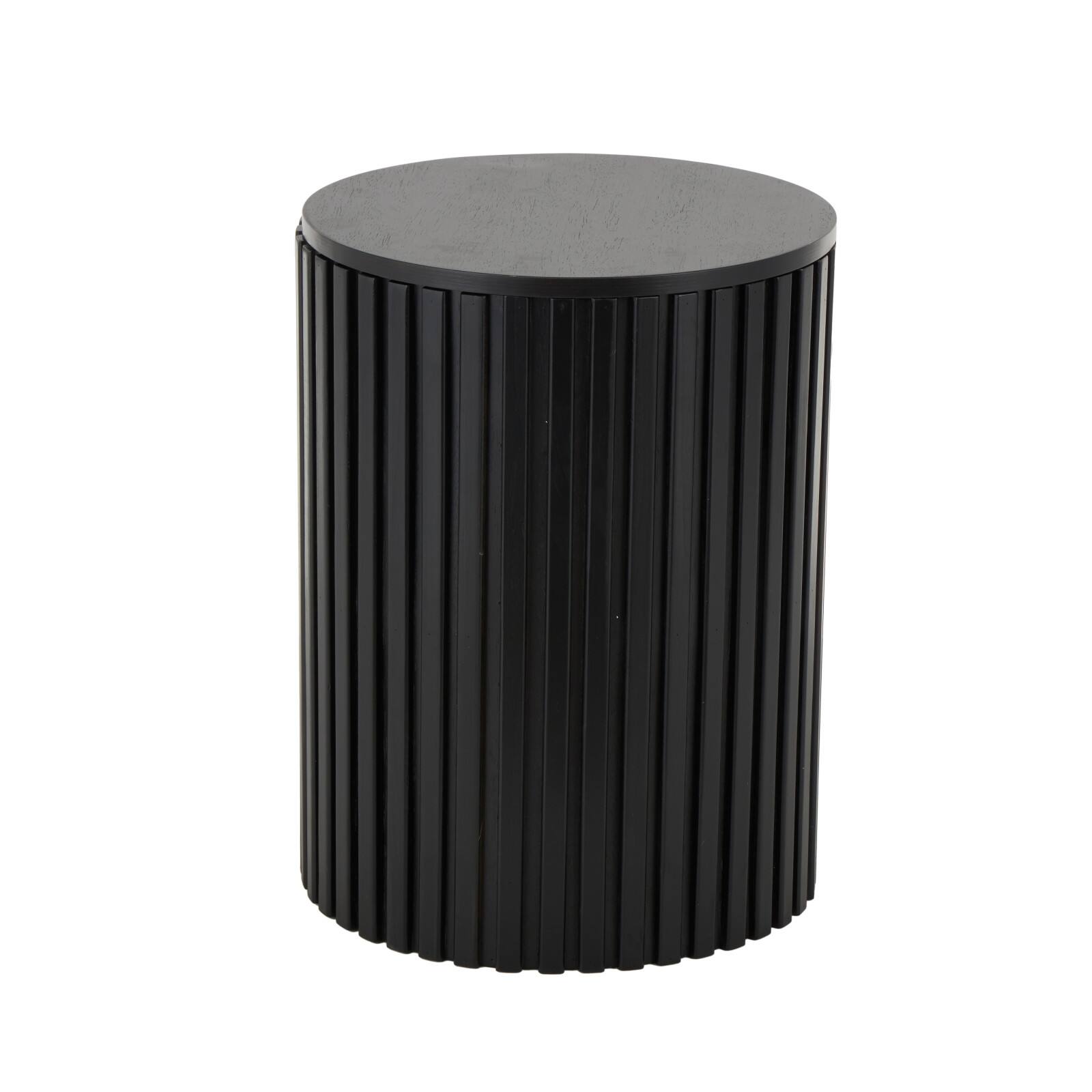 21.25" Black Wood Handmade Ribbed Side End Accent Table with Slatted Base