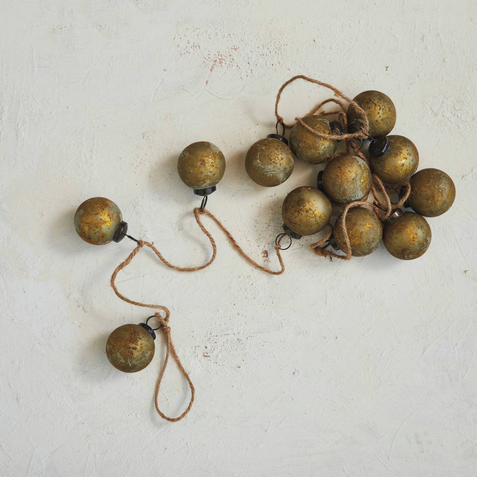 Hello Honey&#xAE; 6ft. Matte Olive Green &#x26; Gold Finish Glass Ball Ornament Garland