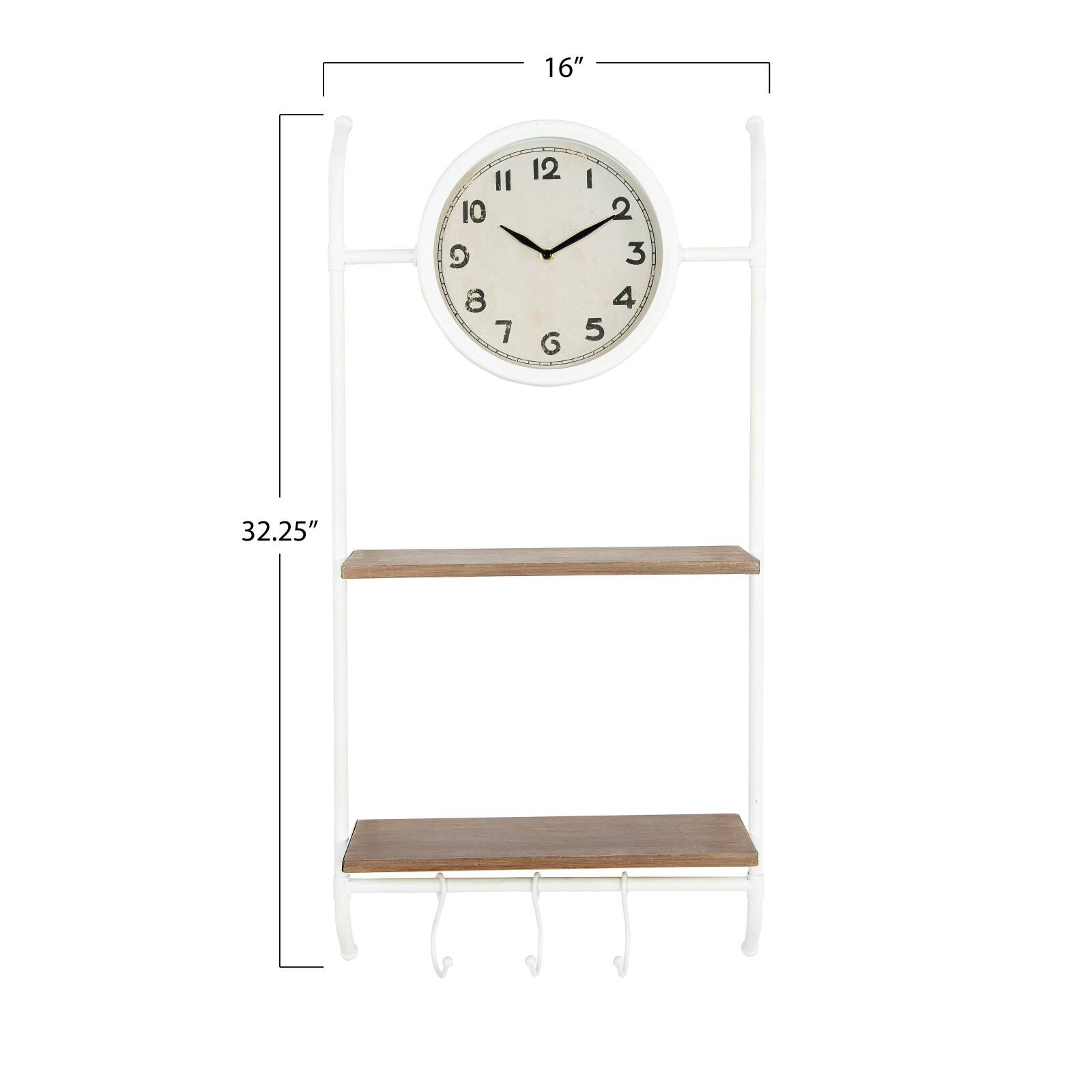 Hello Honey&#xAE; White Wall Clock with 2 Shelves &#x26; 3 Hooks
