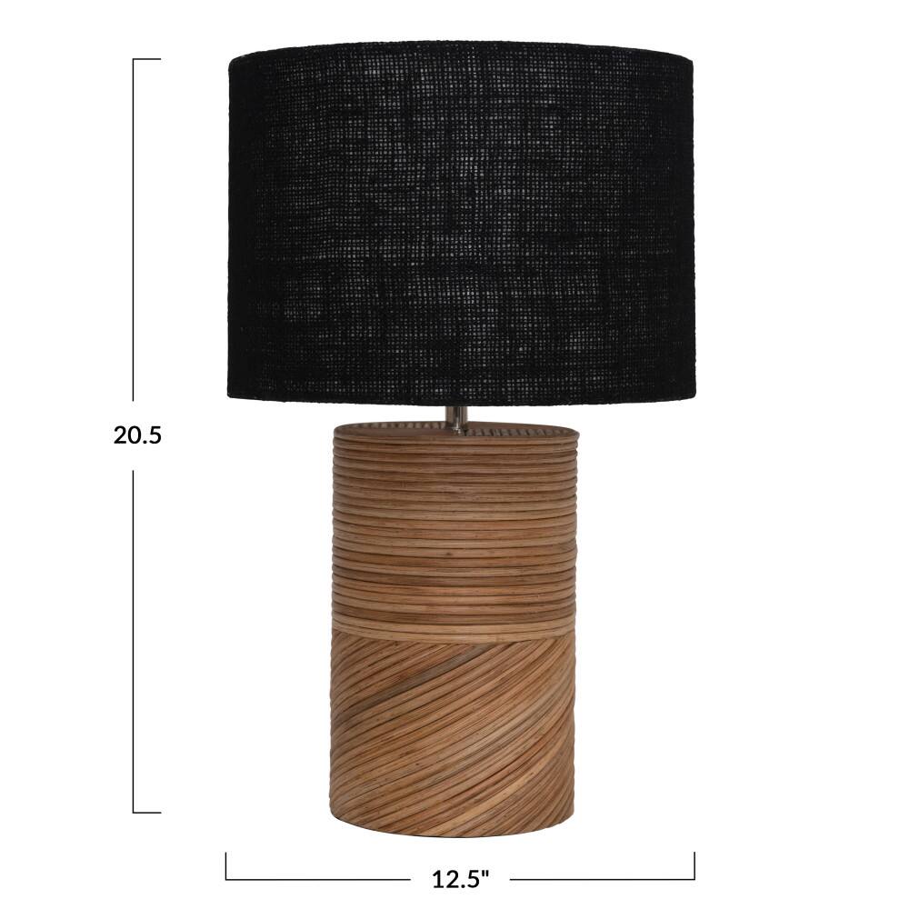 Hello Honey® 20.5" Natural and Black Modern Rattan and Wood Table Lamp with Black Jute Shade