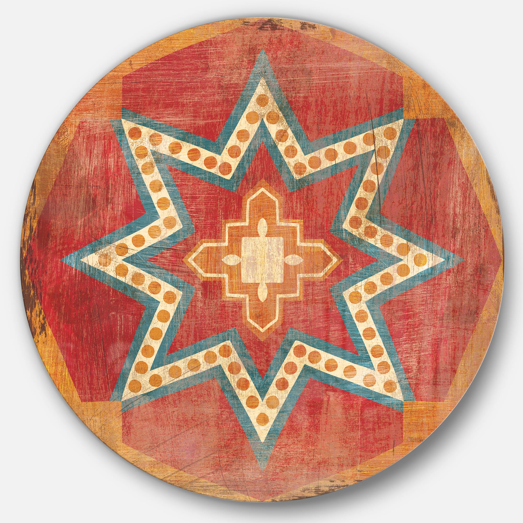 Designart - Moroccan Orange Tiles Collage I - Farmhouse Metal Circle Wall Art