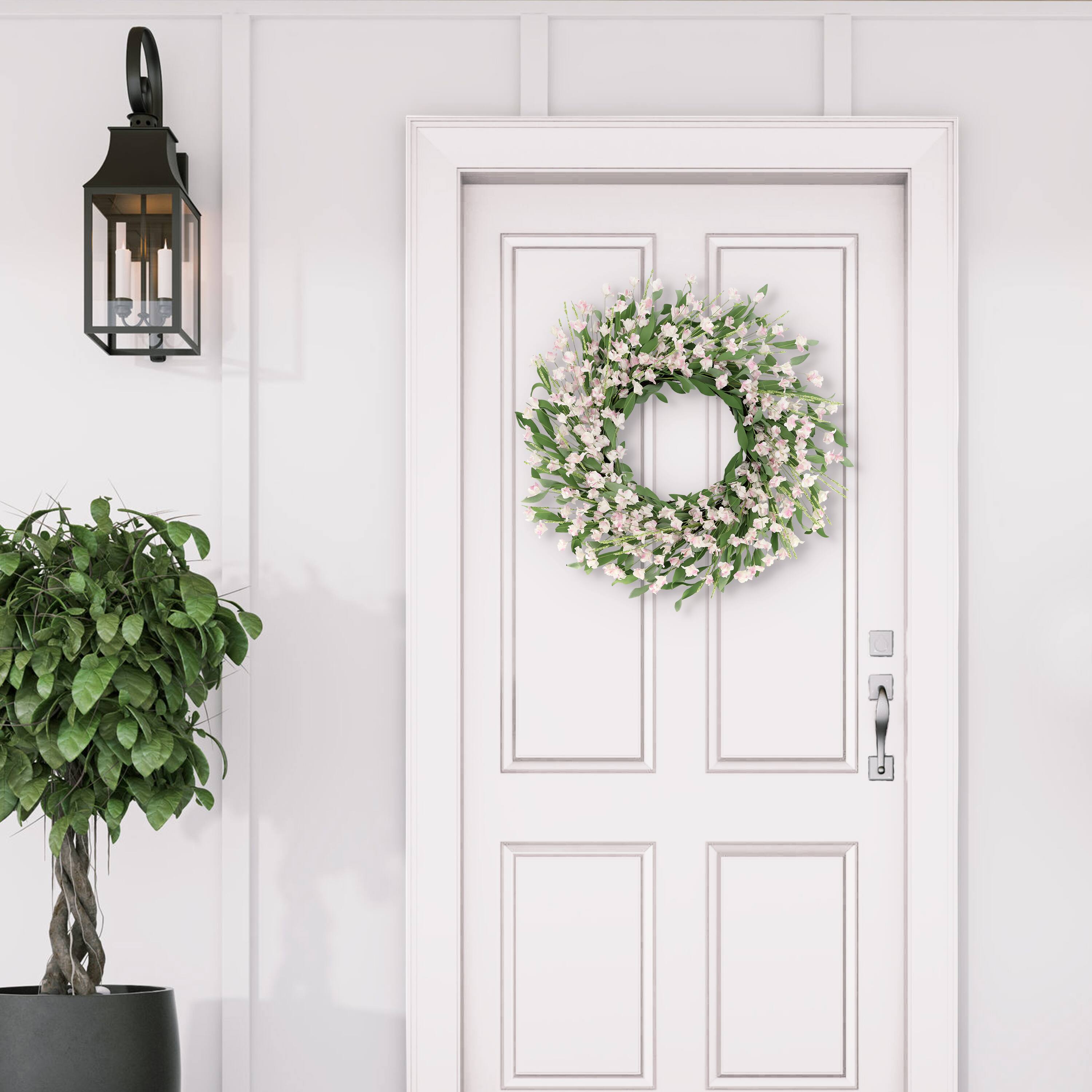 24&#x22; Artificial Pea Blossom Floral White Spring Wreath