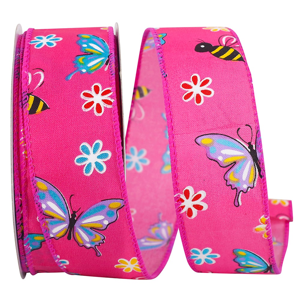 Reliant 1.5" x 20yd. Wired Butterfly And Bees Bright Ribbon