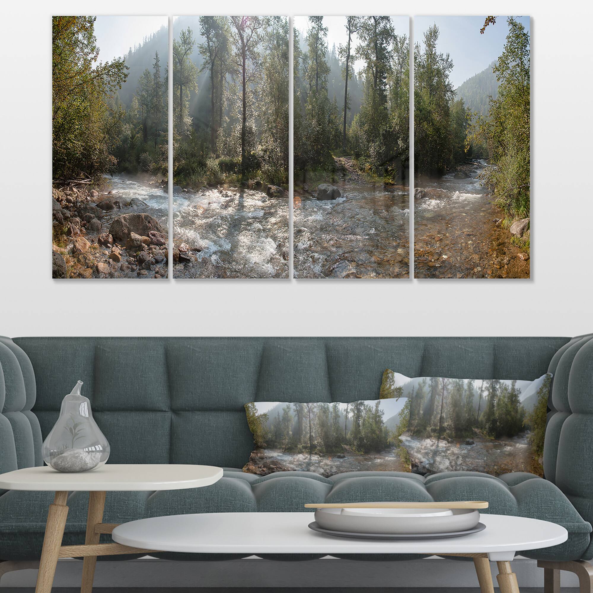 Designart - Mountain River Panorama - Landscape Canvas Art Print
