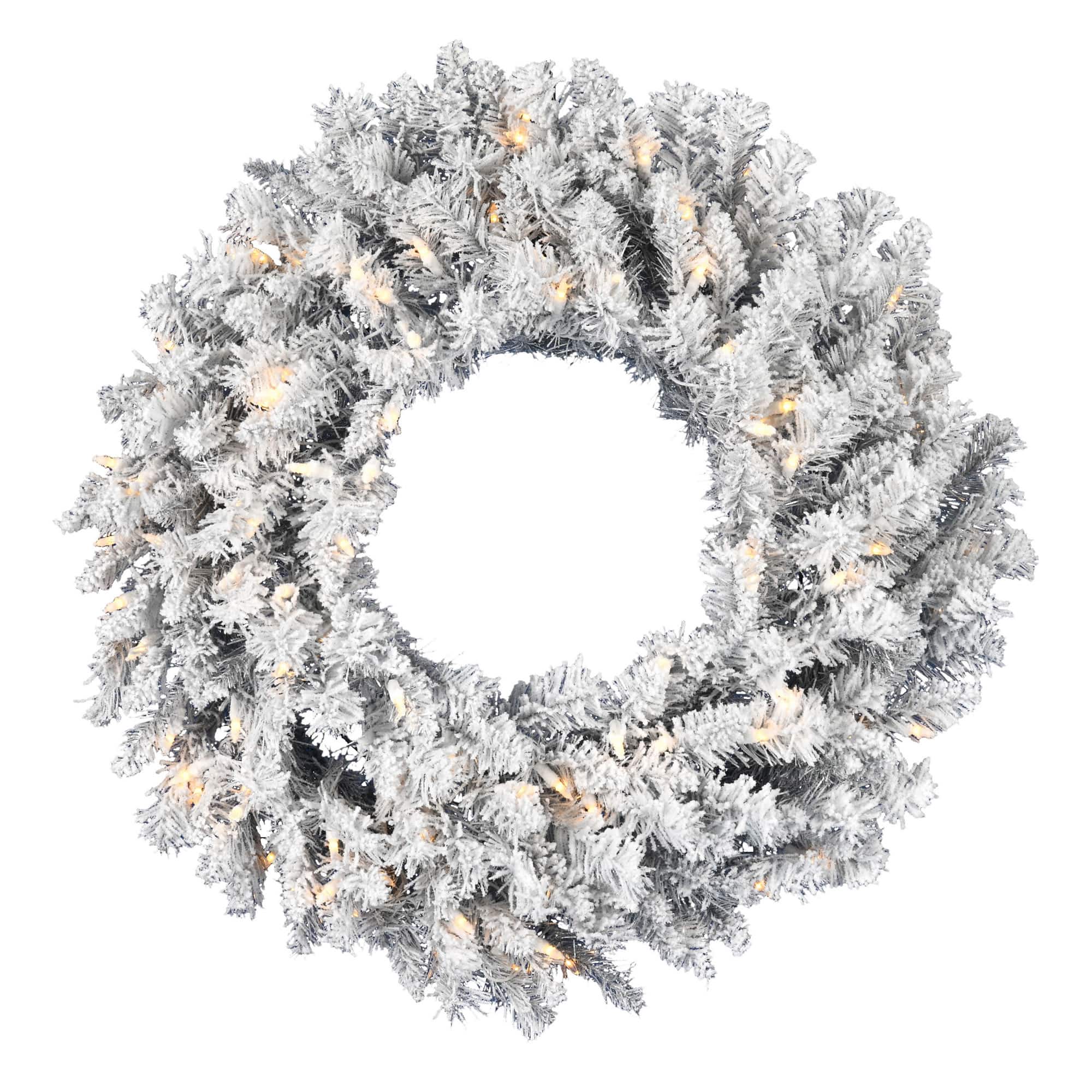 24&#x22; Pre-Lit Frosted Silver Artificial Christmas Wreath, Warm White Dura-lit LED Lights