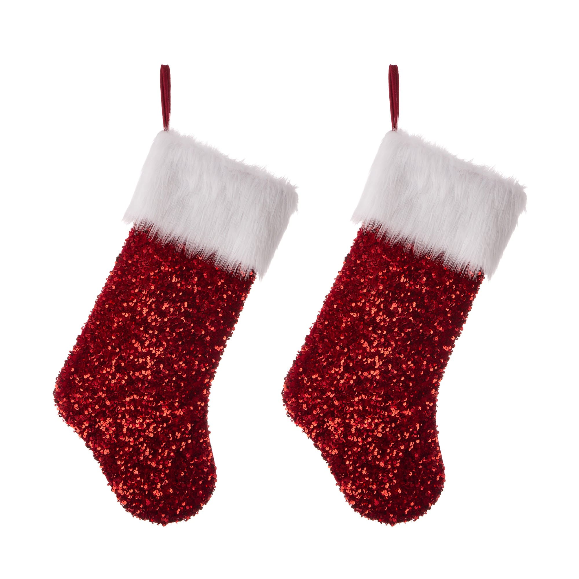 Glitzhome&#xAE; 21&#x22; Red Sequin Christmas Stocking, 2ct.